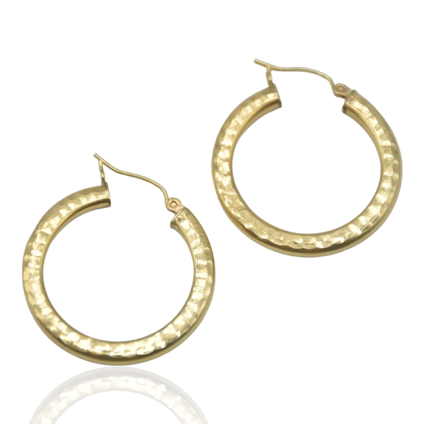 Round Hammered Hoop Earrings 14K Yellow 2.78 Thickness