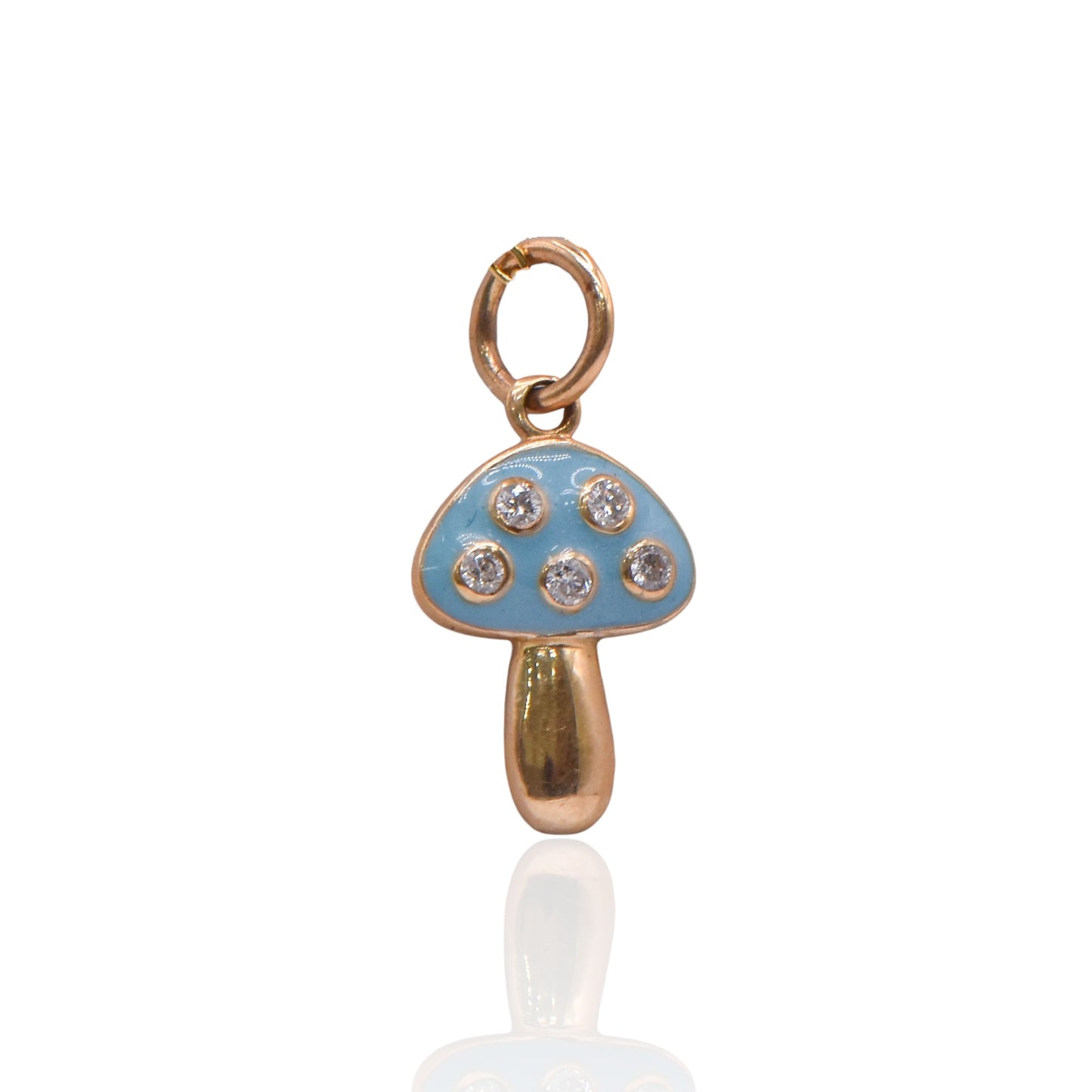 Turquoise Magic Mushroom Enamel Mushroom Charm 14K Yellow Gold with Accent Diamonds