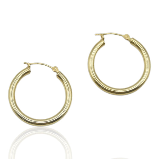 Round Hoop Earrings High Polish 14K Yellow 22mm x 22mm x 2.43mm