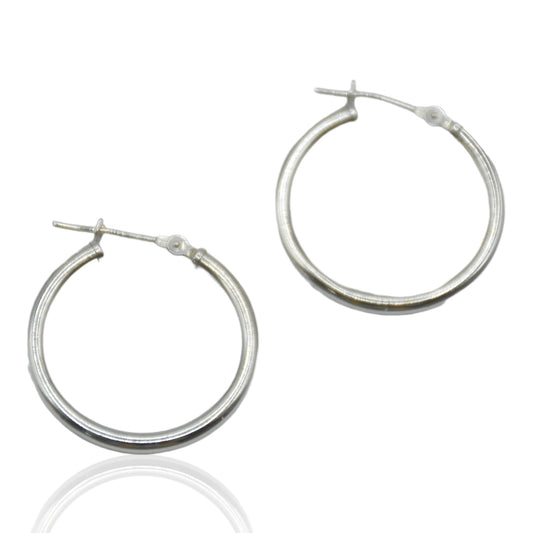 Round White Gold Earrings 14K White Gold 22mm x 22mm x 2mm