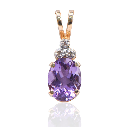 Amethyst Oval Pendant with Accent Diamonds 14K Yellow Gold