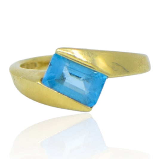 Blue Topaz Woven Ring 14k Yellow Gold