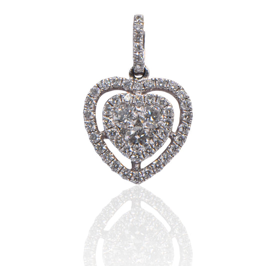 Heart Diamond Cluster with Halo 18K White Gold Pendant with Diamond Bail