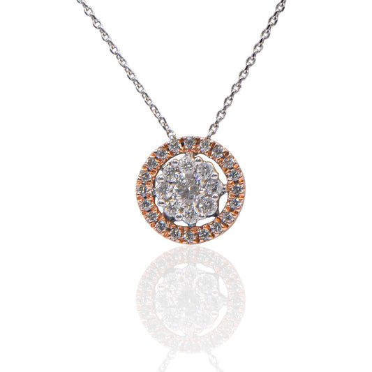 Two-Tone Round Cluster Necklace 14K White and Rose Gold with Accent Diamonds 20in