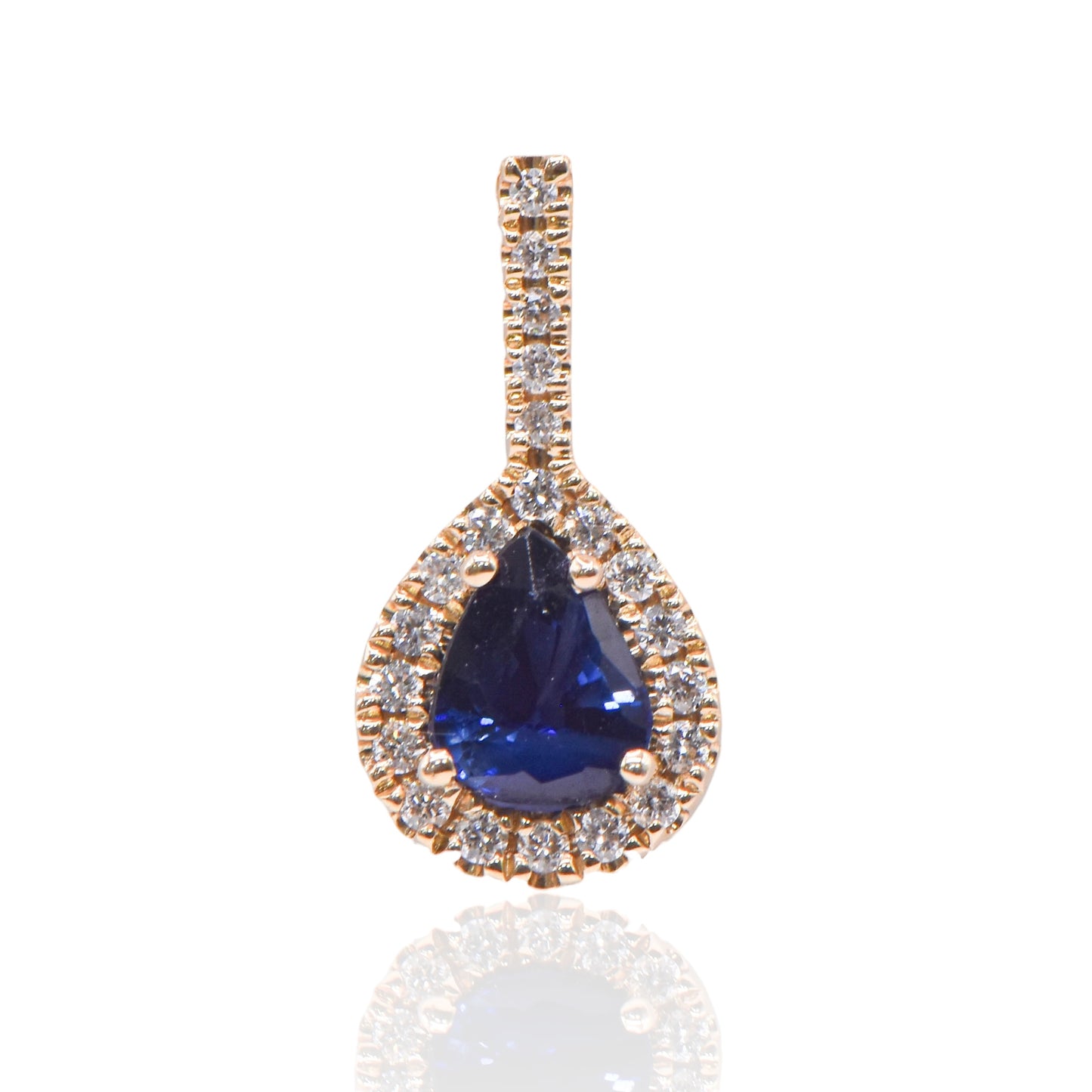 Sapphire Pear Necklace with Accent Diamonds 14K Yellow Gold with Diamond Bail 20in