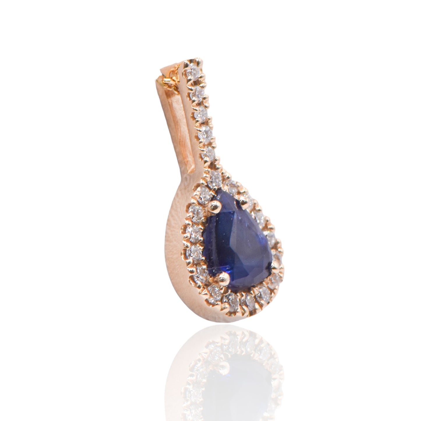 Sapphire Pear Necklace with Accent Diamonds 14K Yellow Gold with Diamond Bail 20in