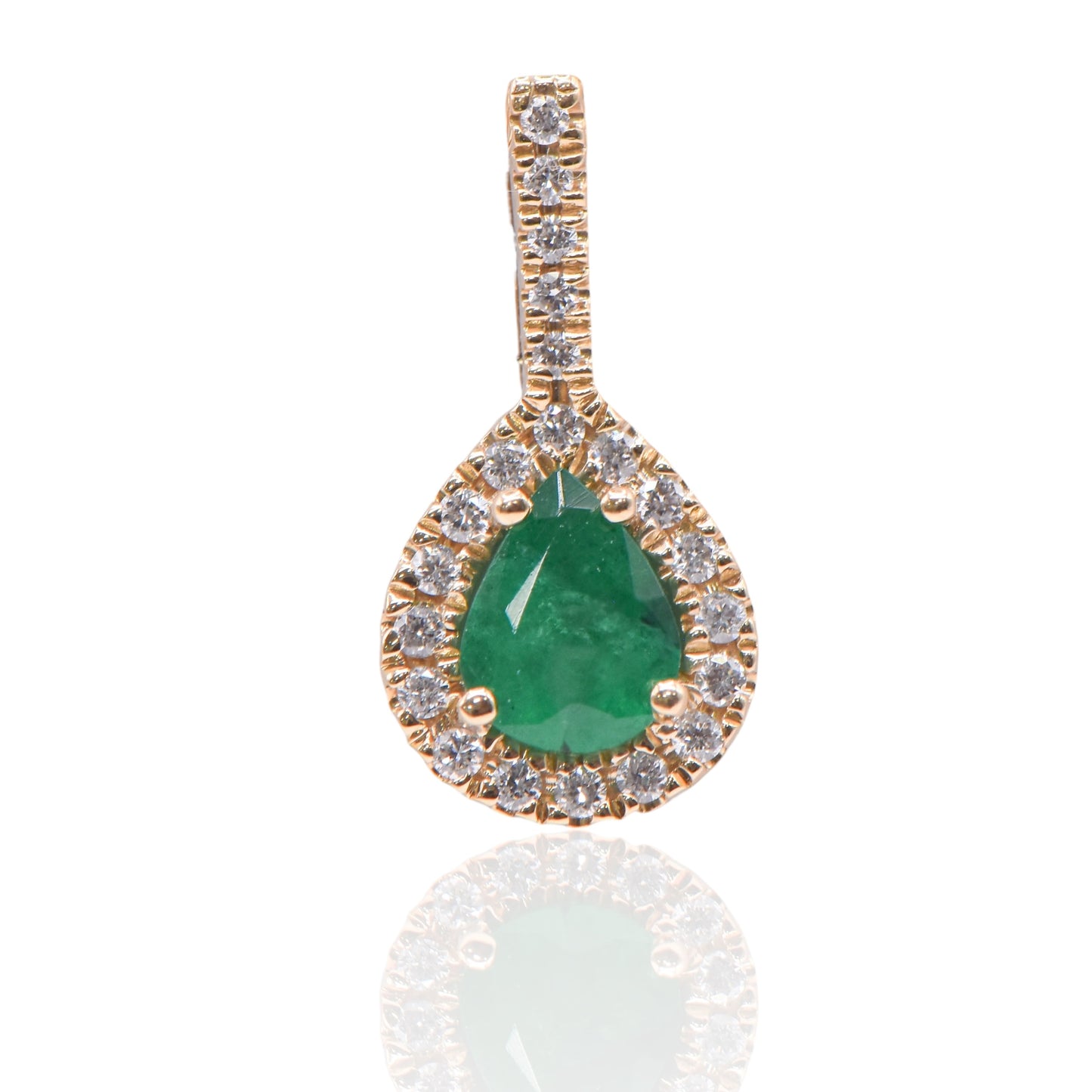 Emerald Pear Necklace with Accent Diamonds 14K Yellow Gold with Diamond Bail 18in