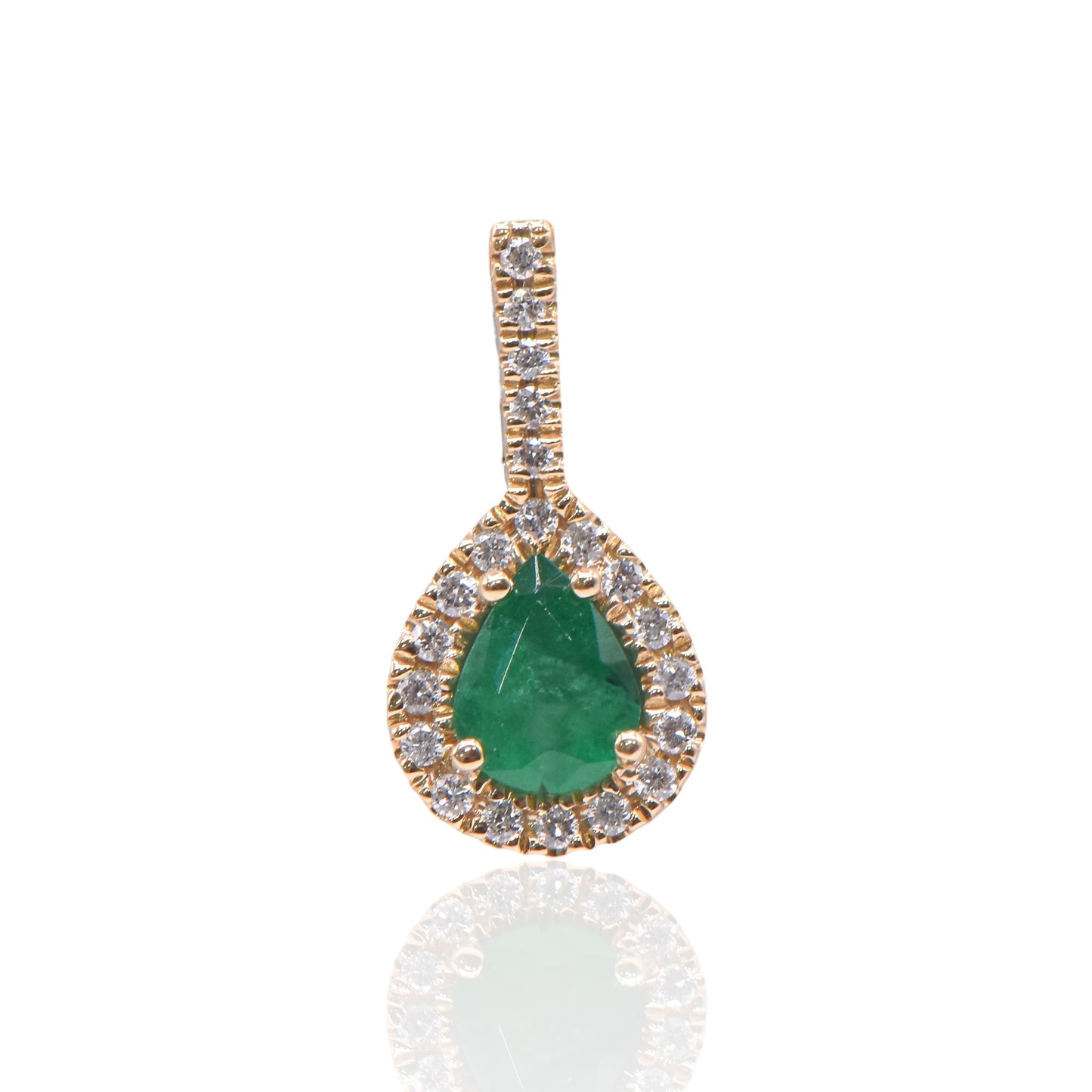 Emerald Pear Necklace with Accent Diamonds 14K Yellow Gold with Diamond Bail 18in