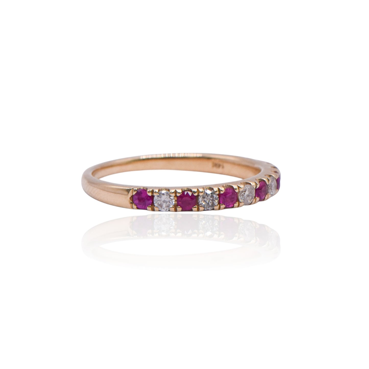 Ruby and Diamond Half-Set Band Ring 14K Yellow Gold Size 6