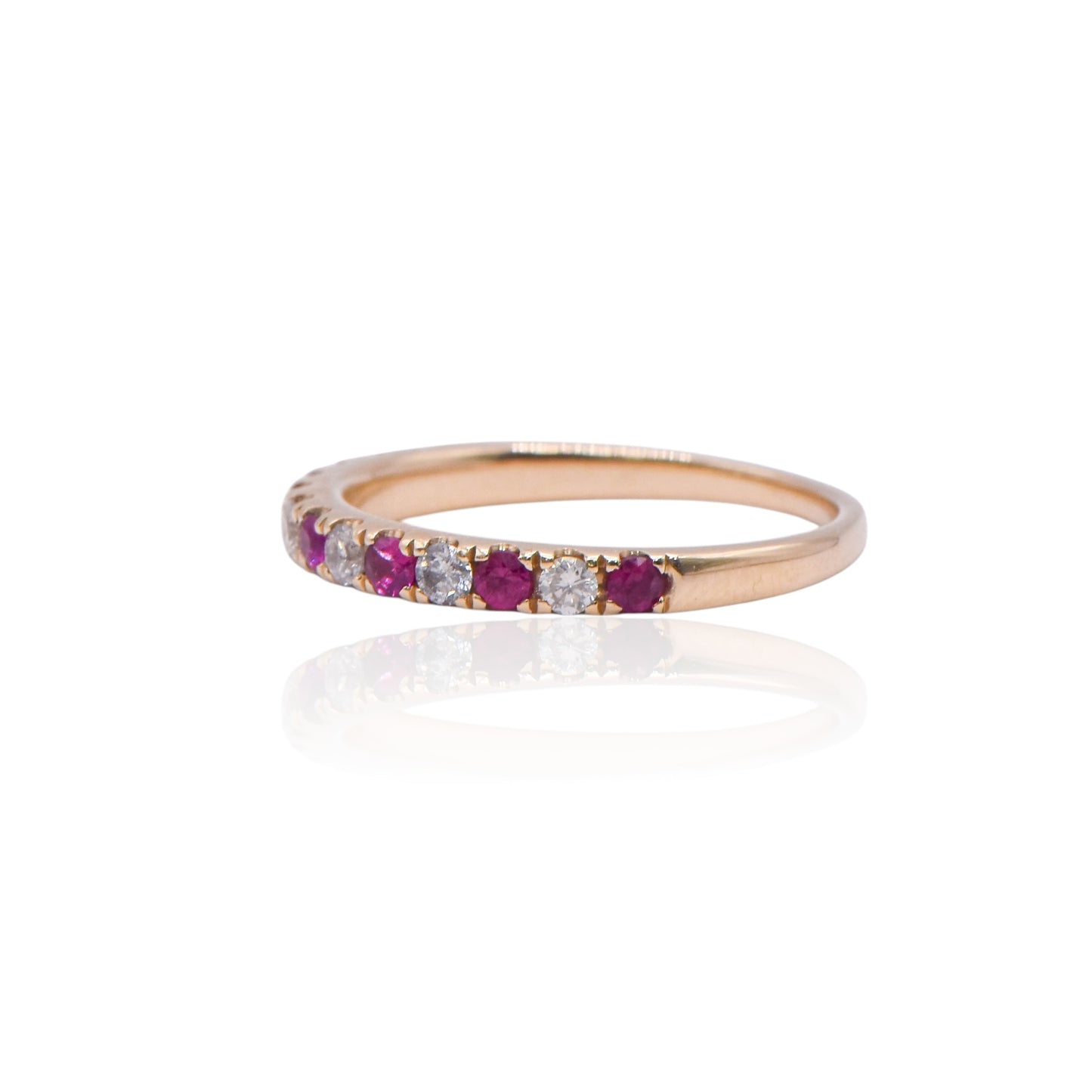 Ruby and Diamond Half-Set Band Ring 14K Yellow Gold Size 6
