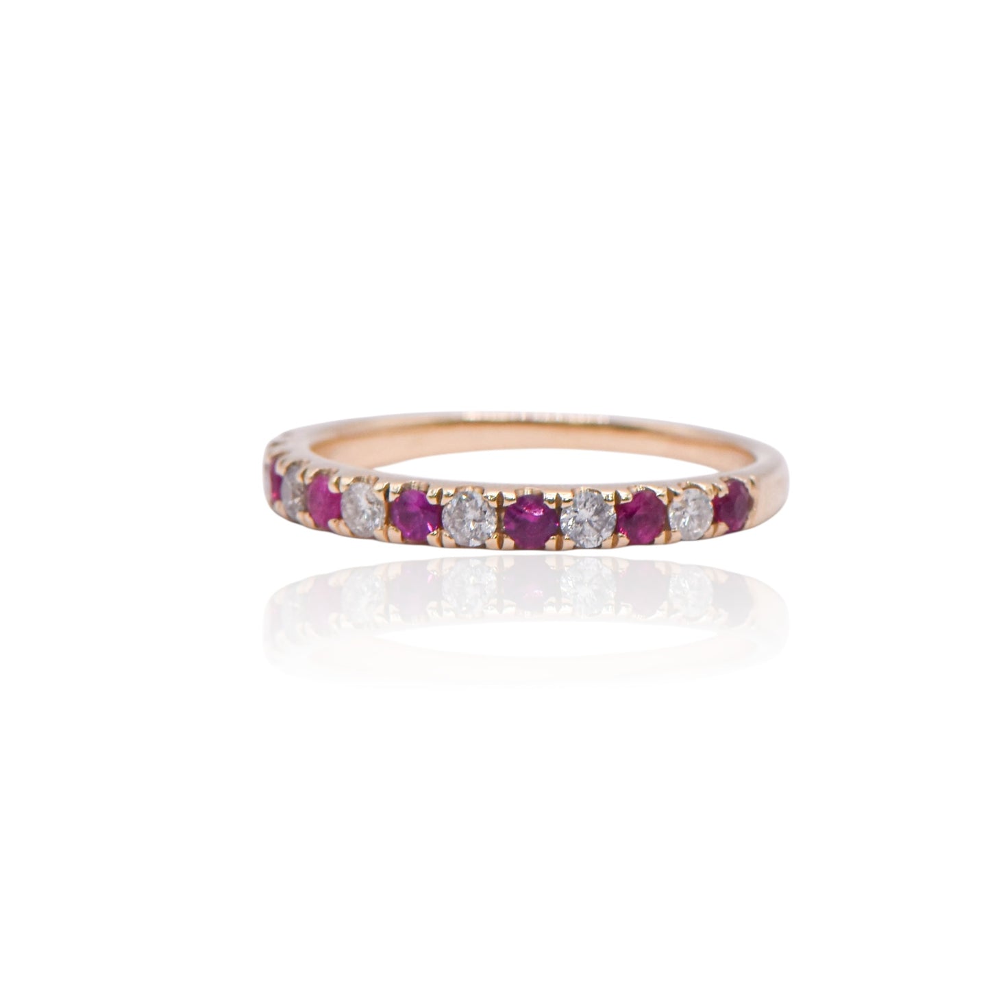 Ruby and Diamond Half-Set Band Ring 14K Yellow Gold Size 6