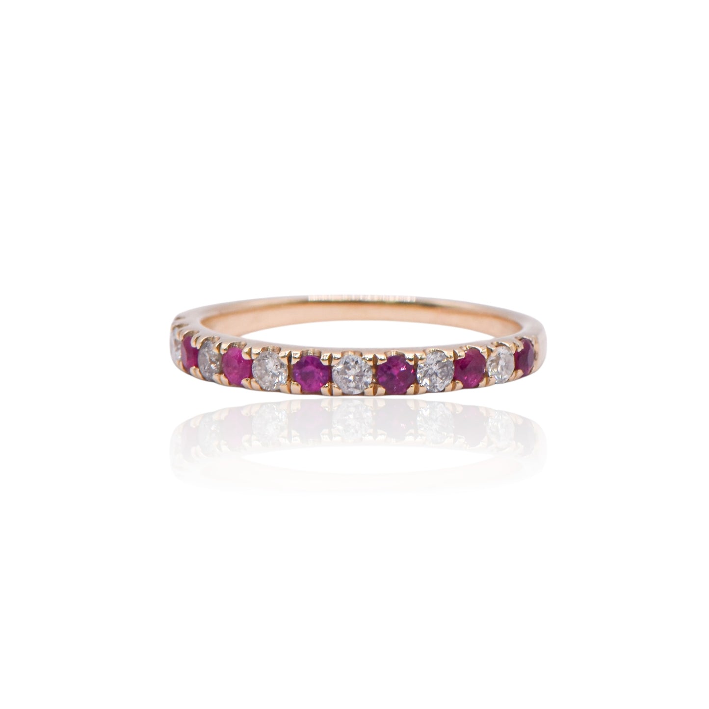Ruby and Diamond Half-Set Band Ring 14K Yellow Gold Size 6