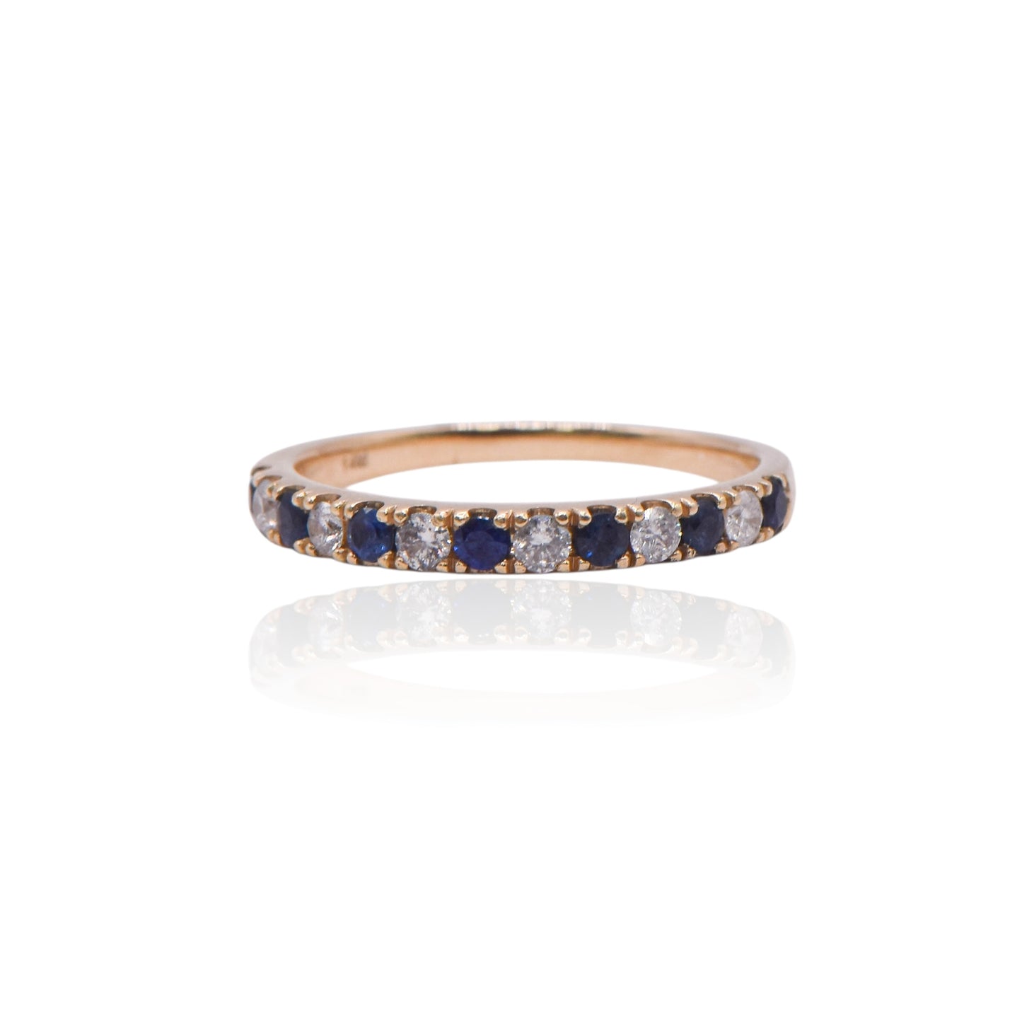 Sapphire and Diamond Half-Set Band Ring 14K Yellow Gold Size 6