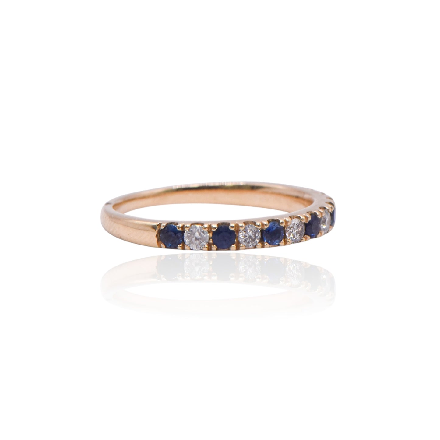 Sapphire and Diamond Half-Set Band Ring 14K Yellow Gold Size 6