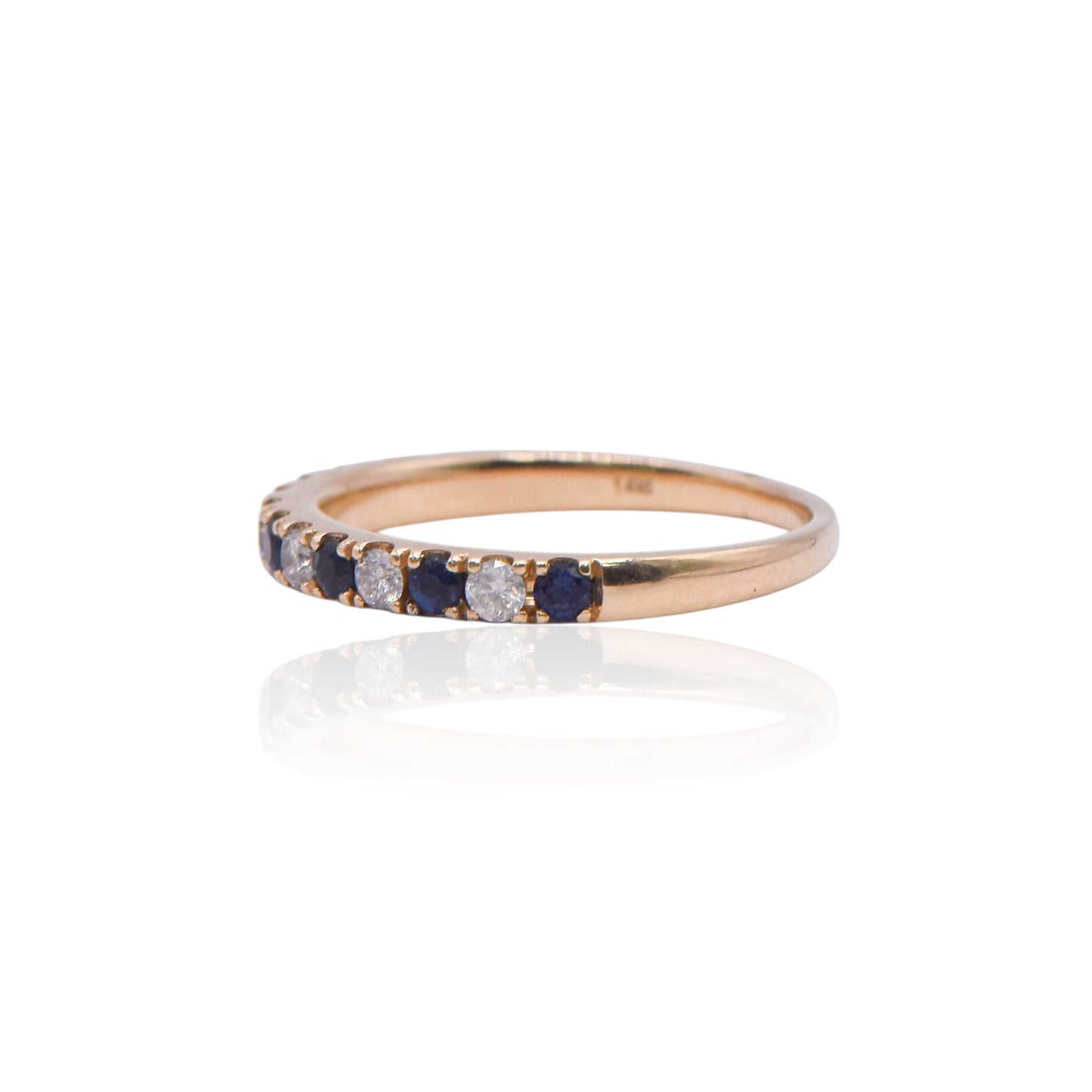 Sapphire and Diamond Half-Set Band Ring 14K Yellow Gold Size 6