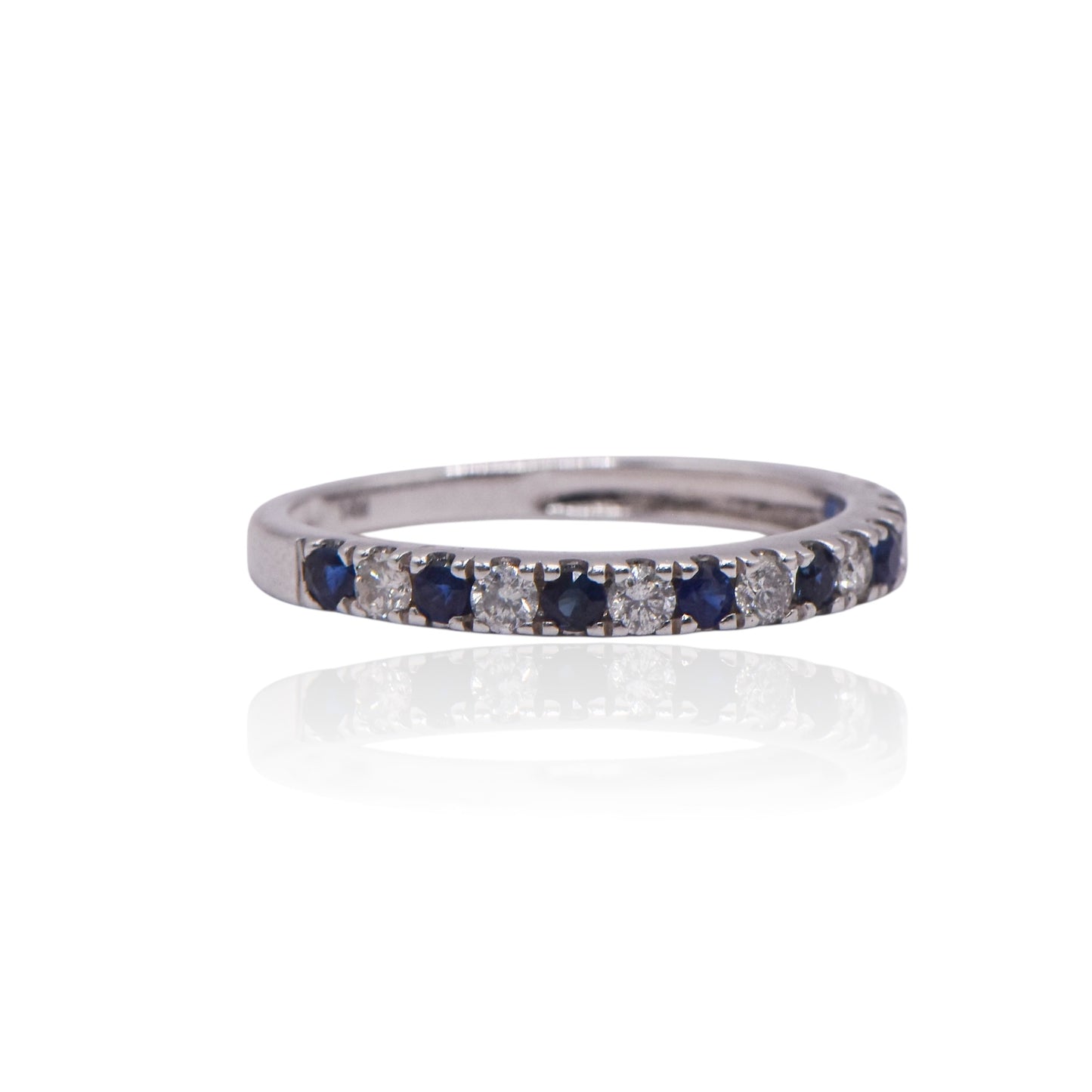 Sapphire and Diamond Half-Set Band Ring 14K White Gold Size 6.75