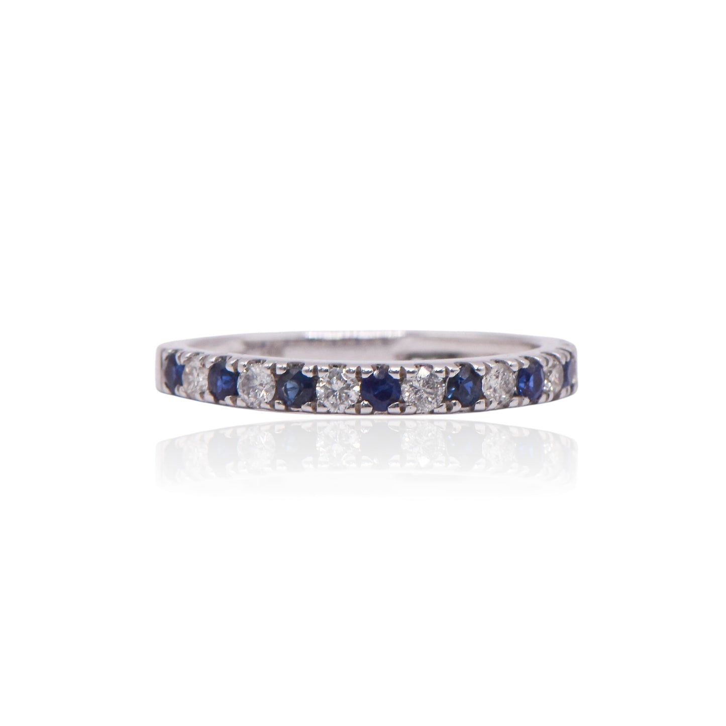 Sapphire and Diamond Half-Set Band Ring 14K White Gold Size 6.75
