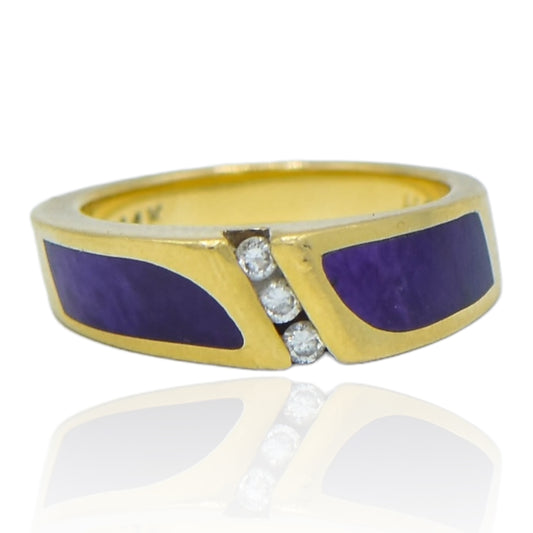 Diamond .08cttw Sugilite Inlay Band 14K Yellow Gold