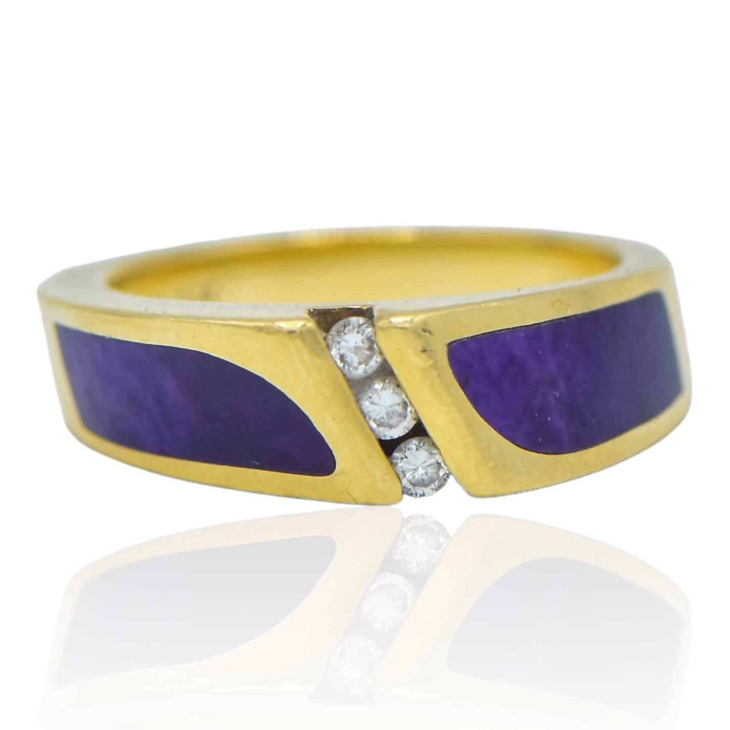 Diamond .08cttw Sugilite Inlay Band 14K Yellow Gold