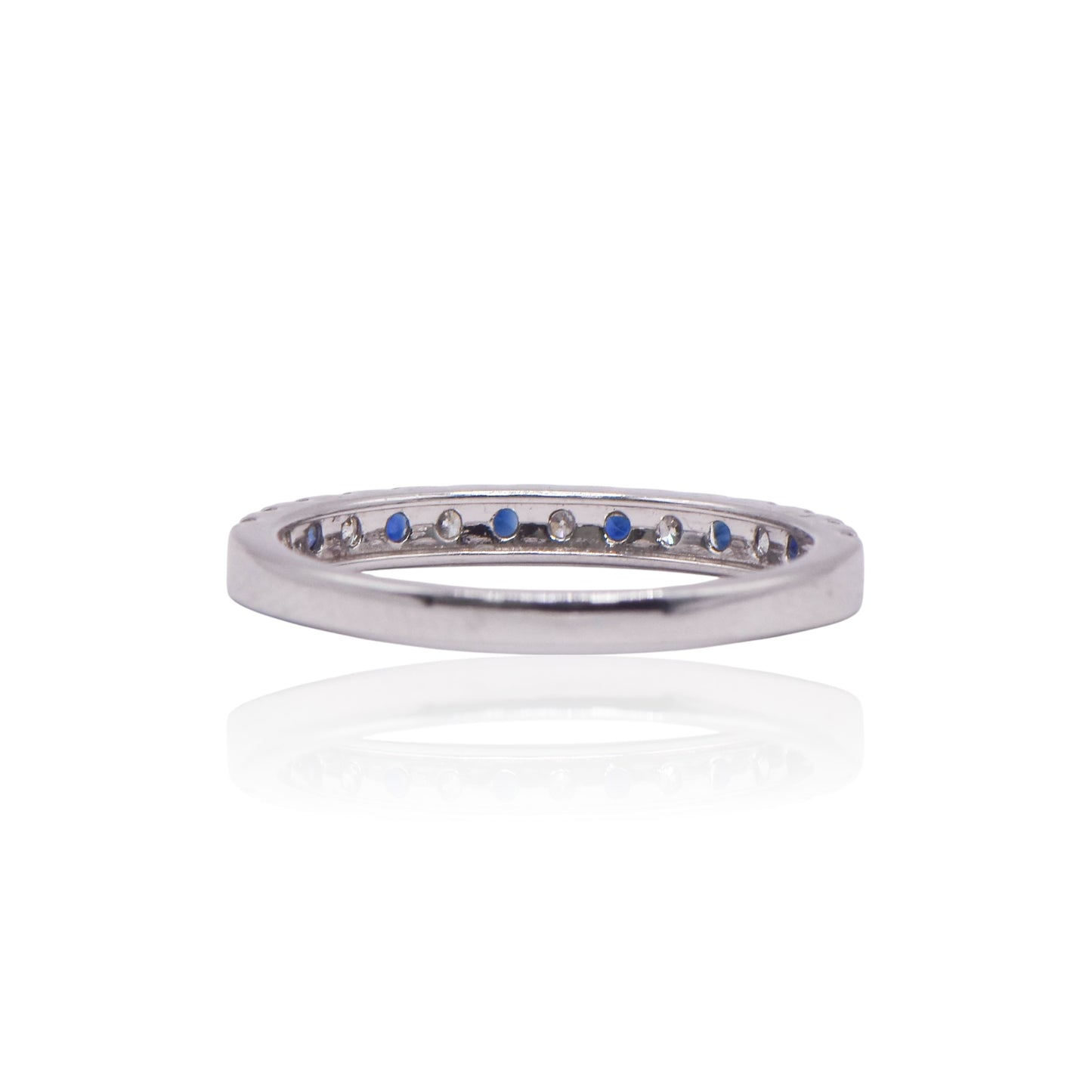 Sapphire and Diamond Half-Set Band Ring 14K White Gold Size 6.75