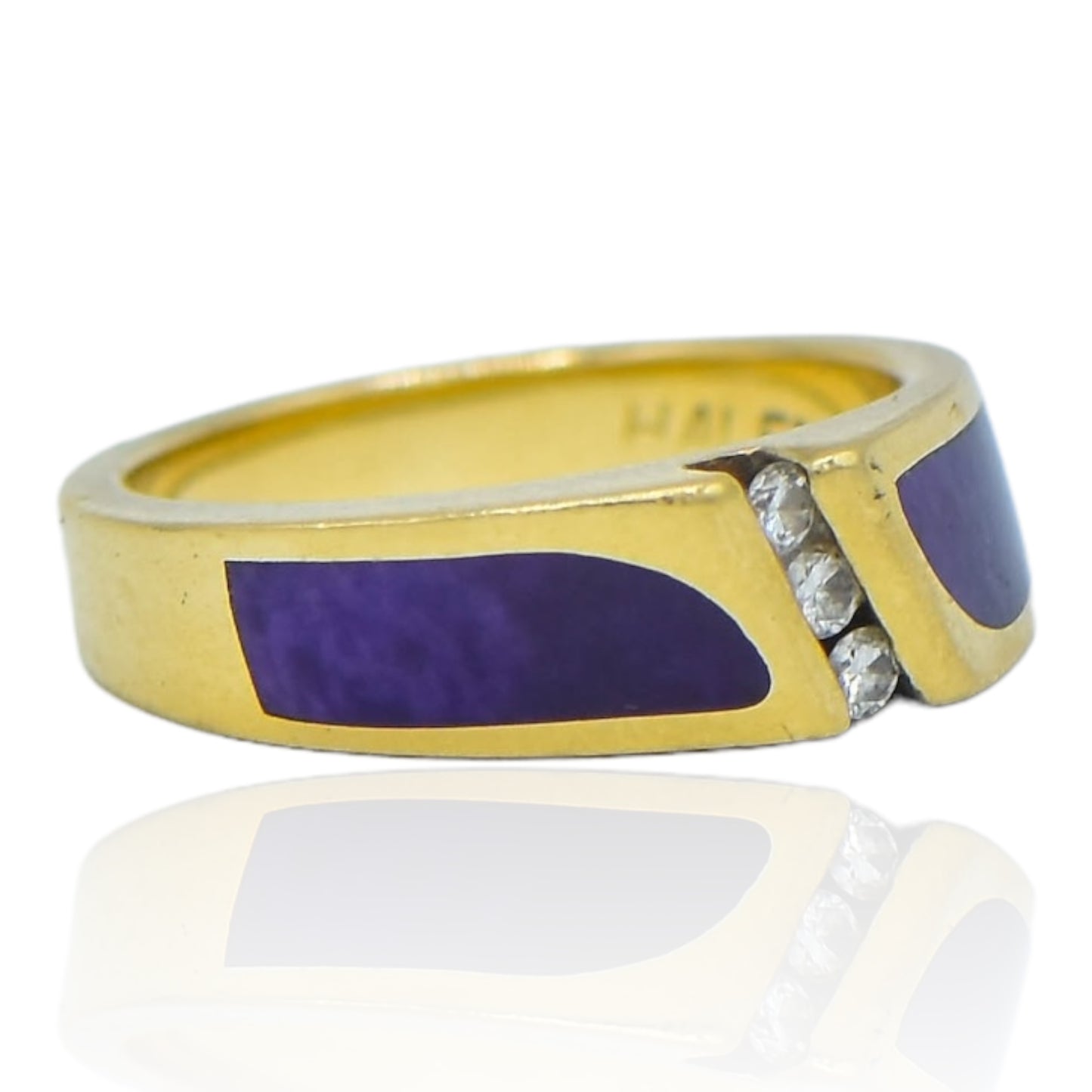 Diamond .08cttw Sugilite Inlay Band 14K Yellow Gold