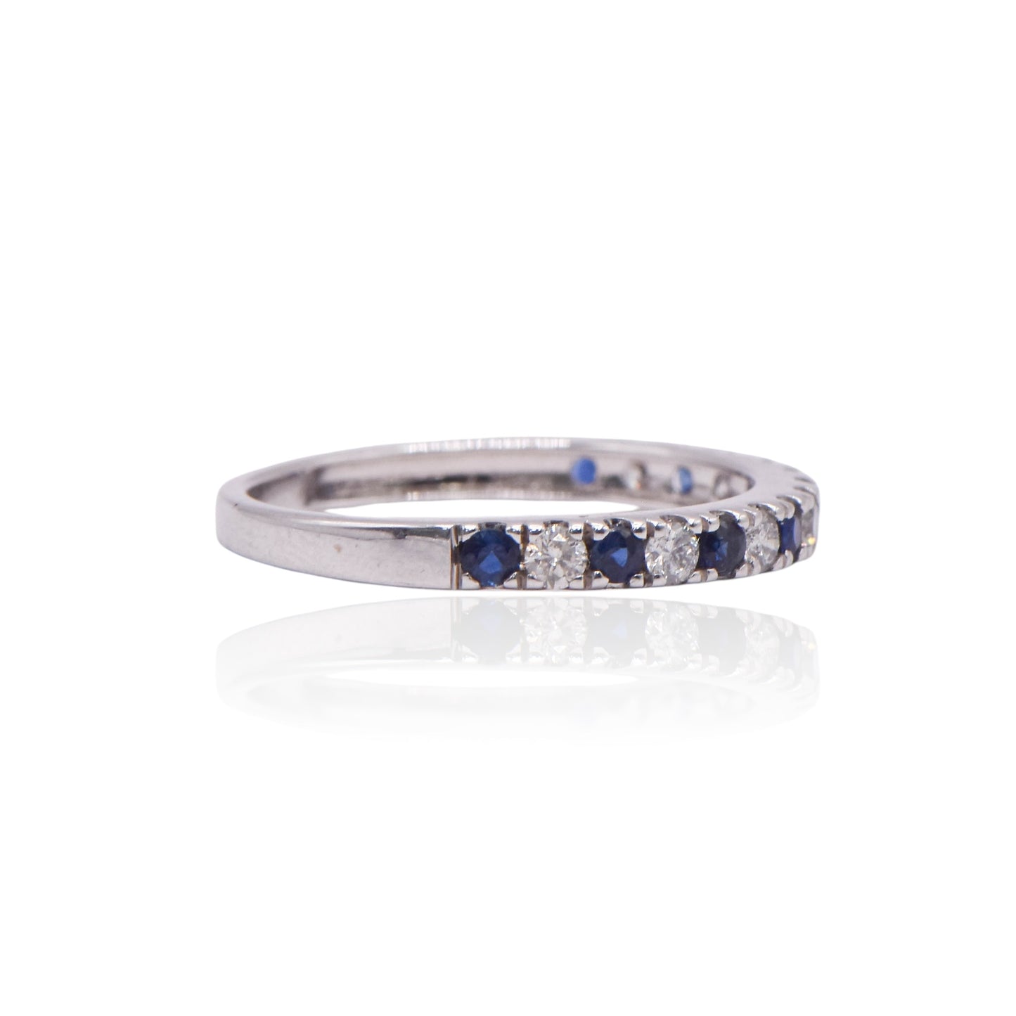 Sapphire and Diamond Half-Set Band Ring 14K White Gold Size 6.75