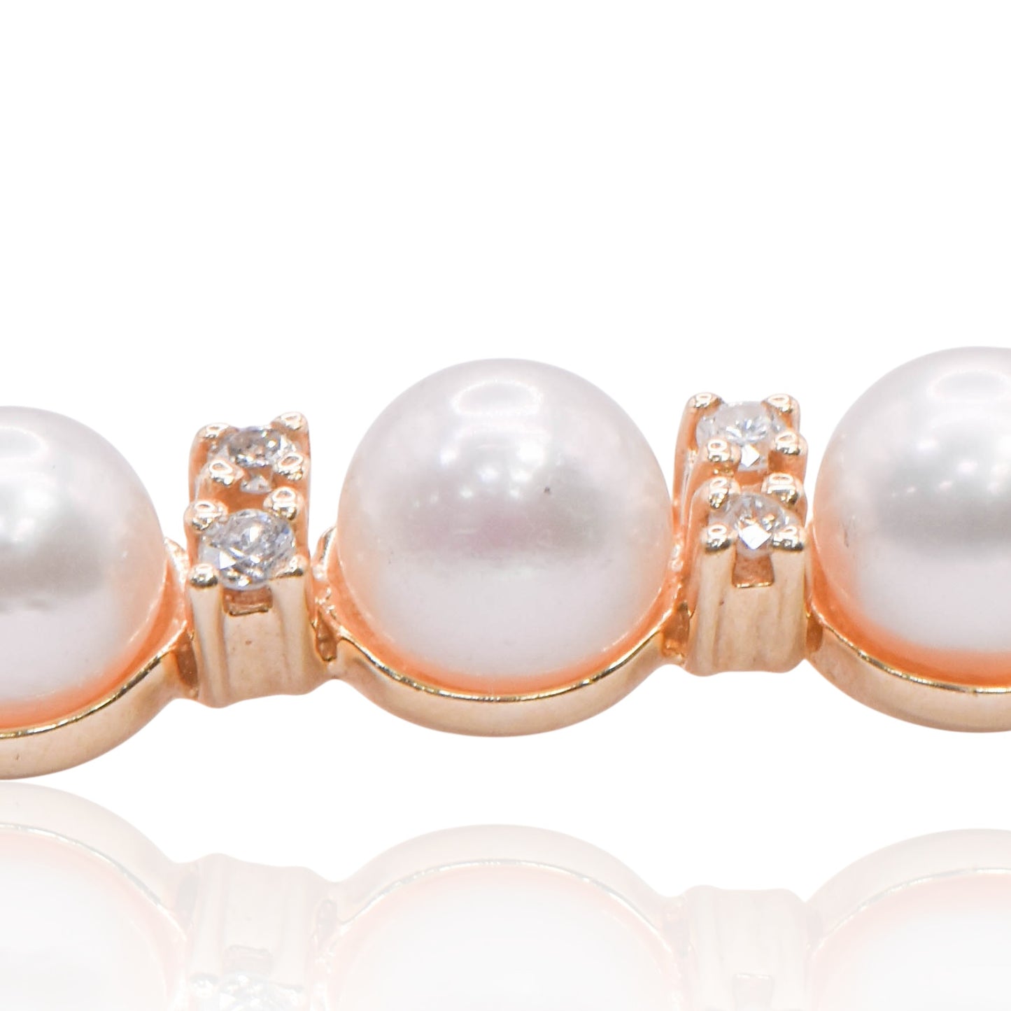 Pearl and Diamond Chevron Chain Bracelet 14K Yellow Gold 8in