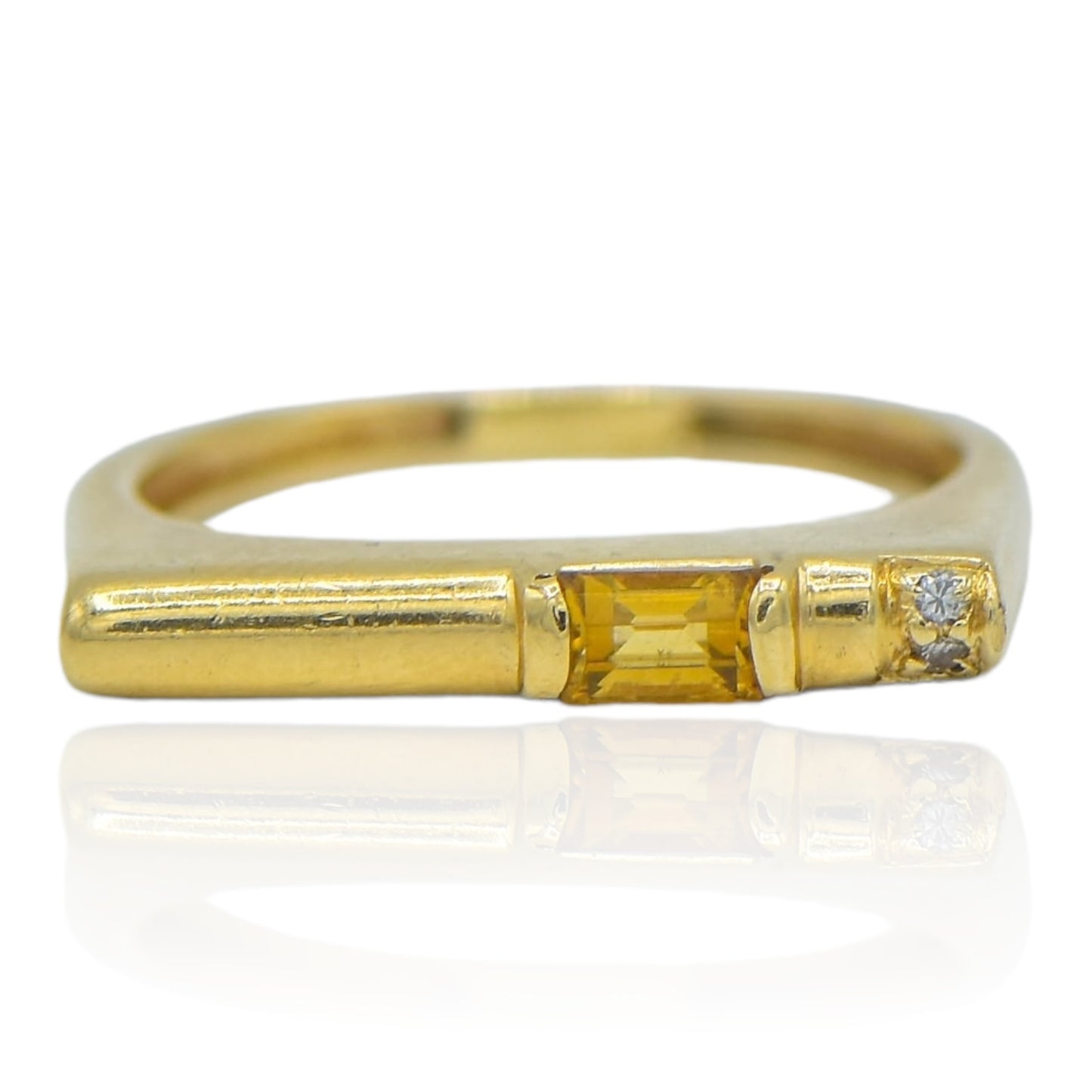 Citrine and Diamond Bar Ring 14k Yellow Gold