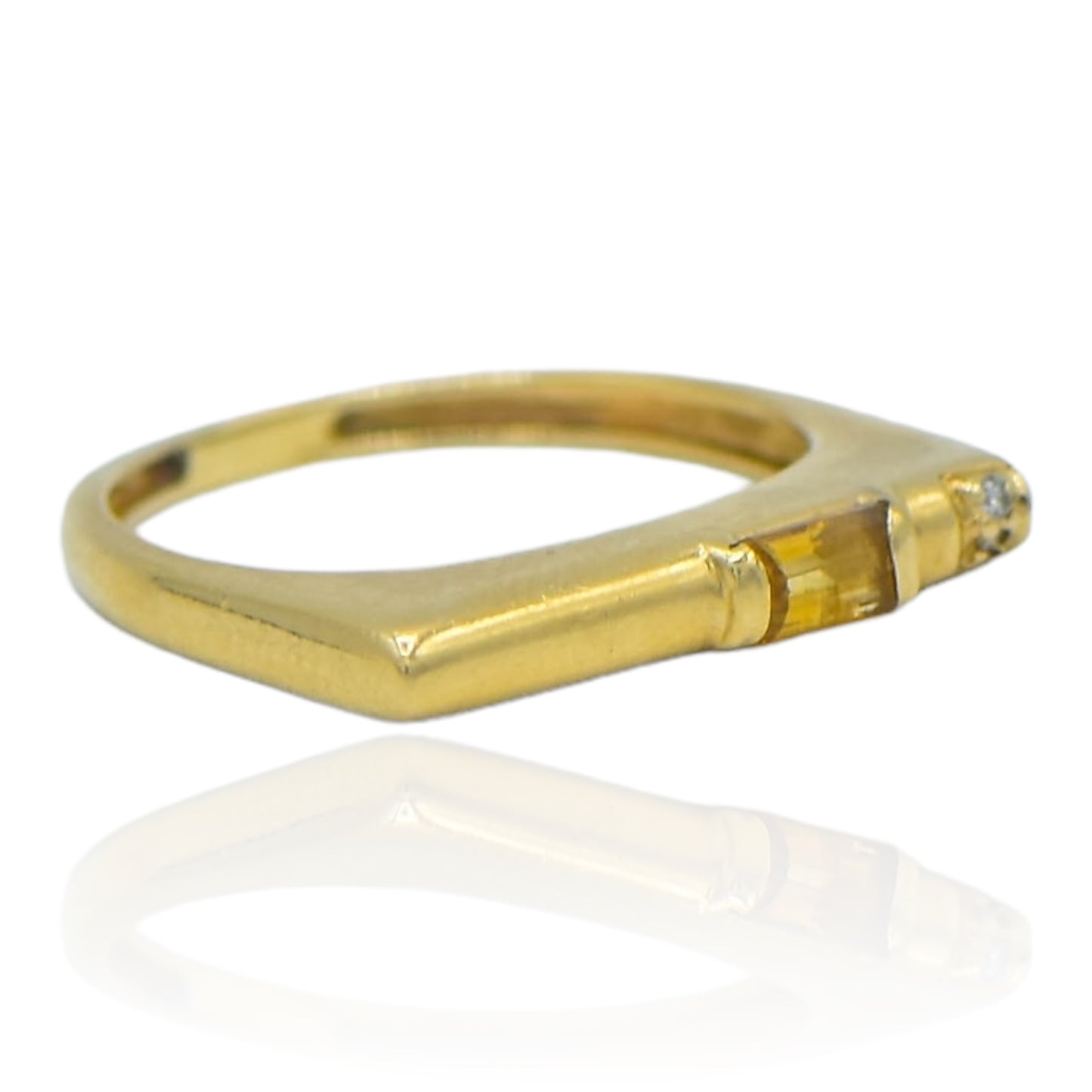 Citrine and Diamond Bar Ring 14k Yellow Gold