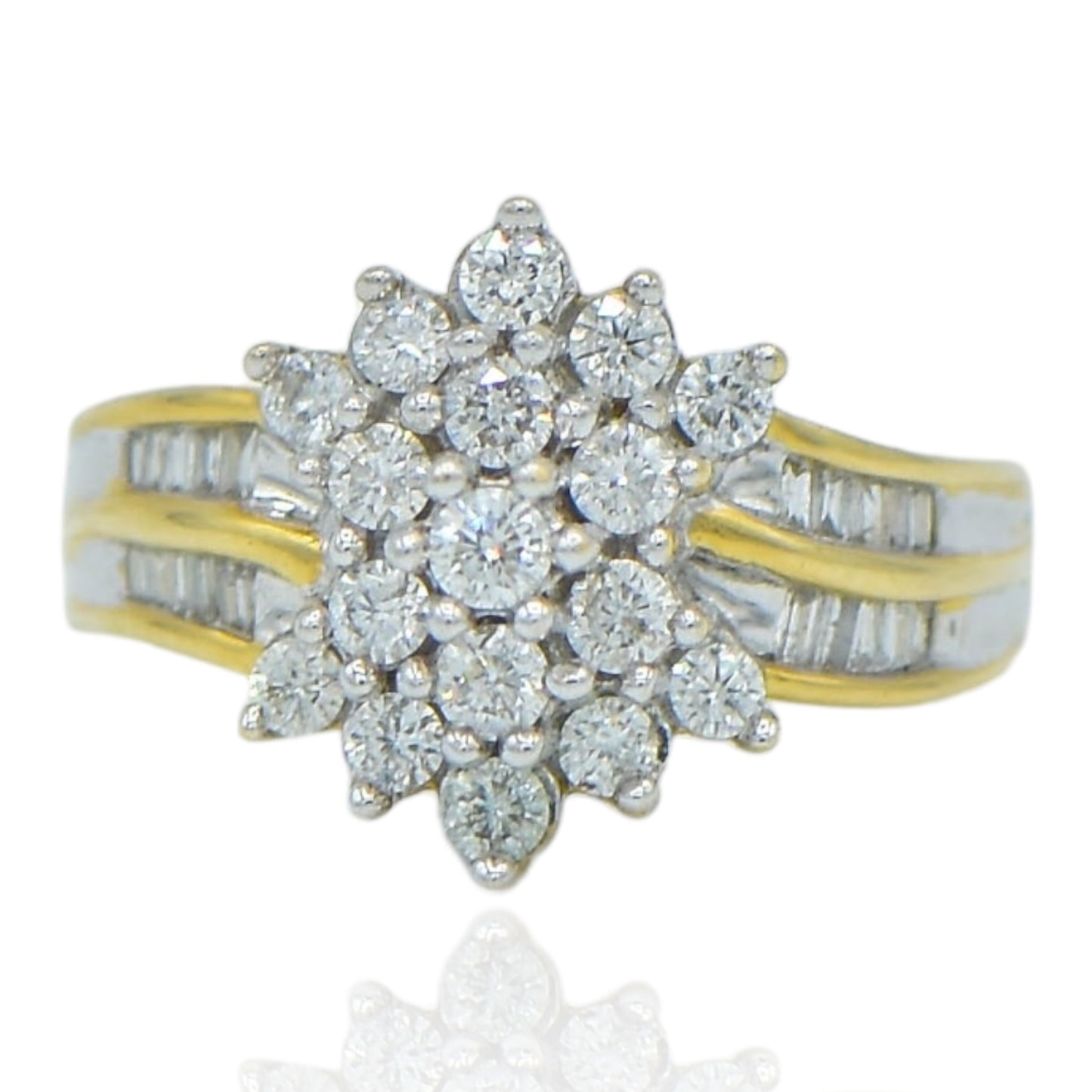 Retro Cluster Diamond Ring 1.20cttw 14K Yellow Gold