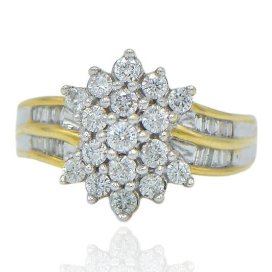 Retro Cluster Diamond Ring 1.20cttw 14K Yellow Gold