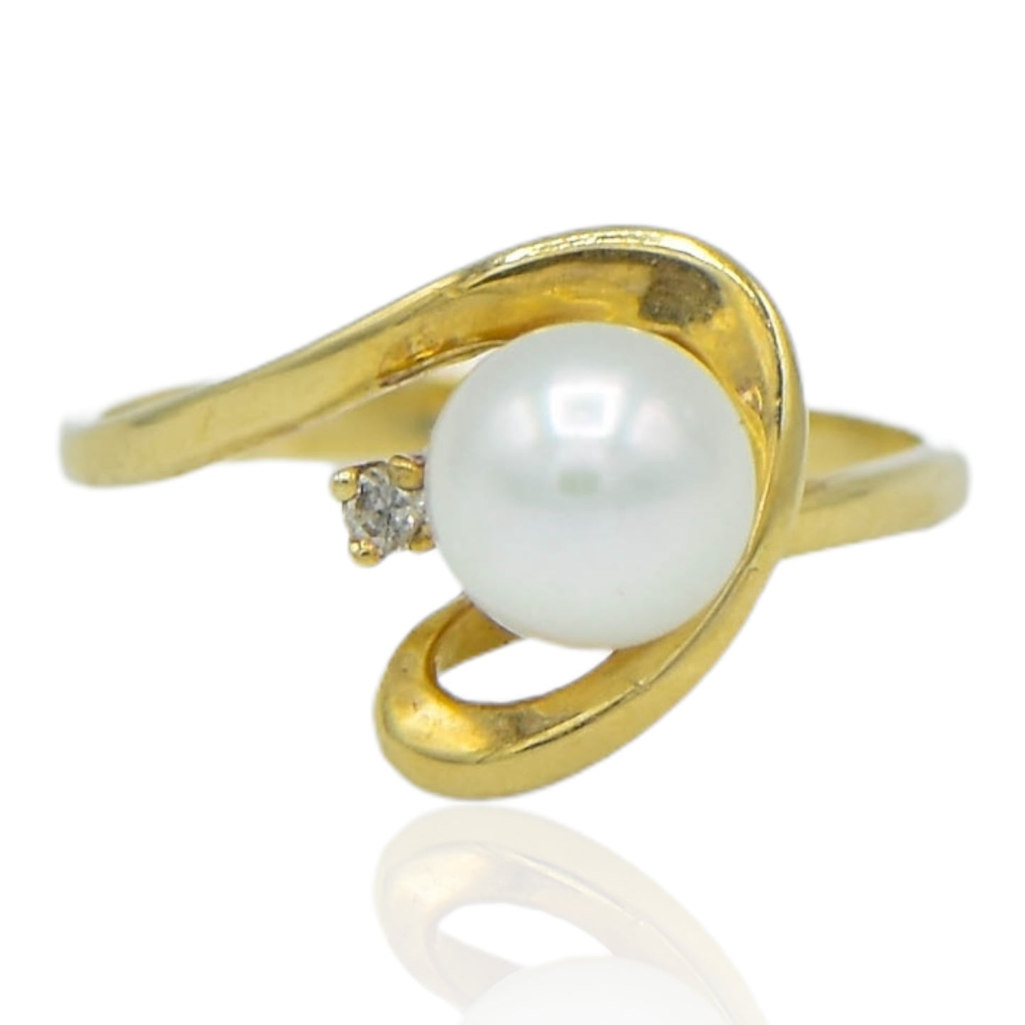 Fresh Water Pearl Ring 6.7mm with Diamond 14K&nbsp;