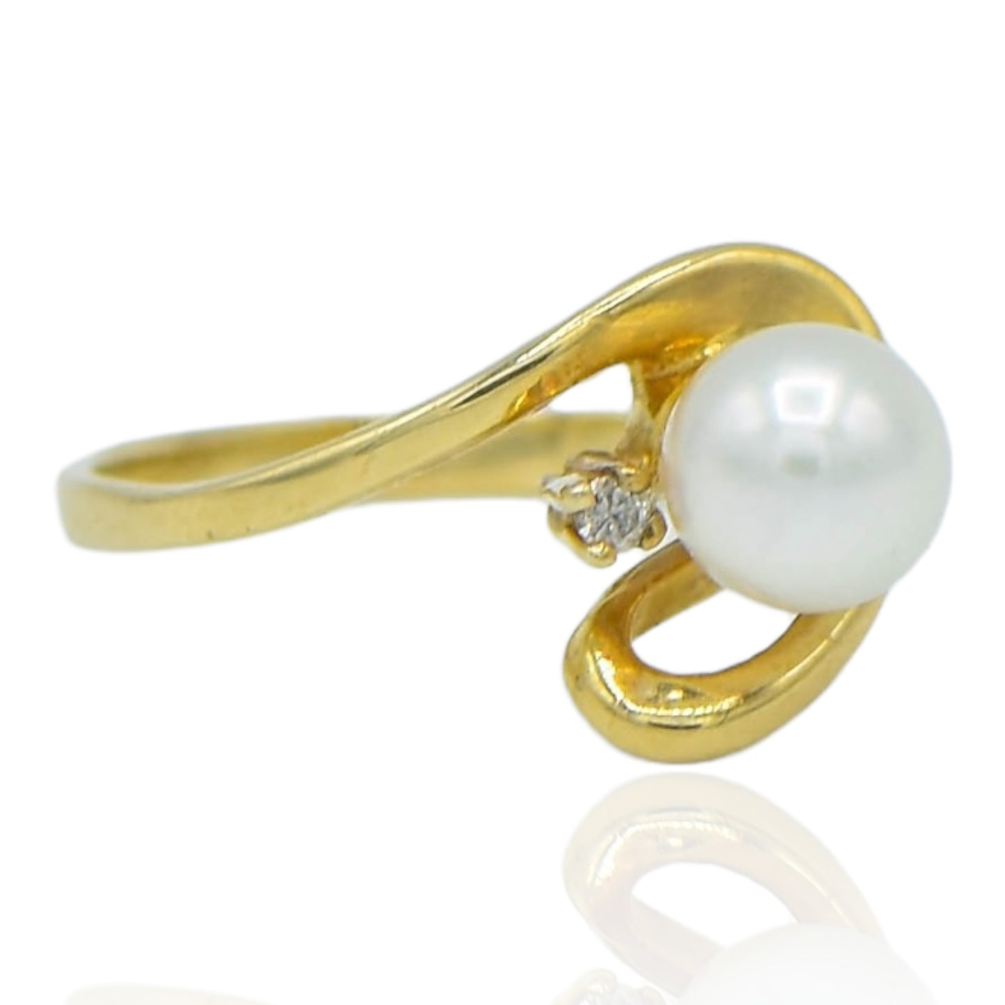 Fresh Water Pearl Ring 6.7mm with Diamond 14K&nbsp;