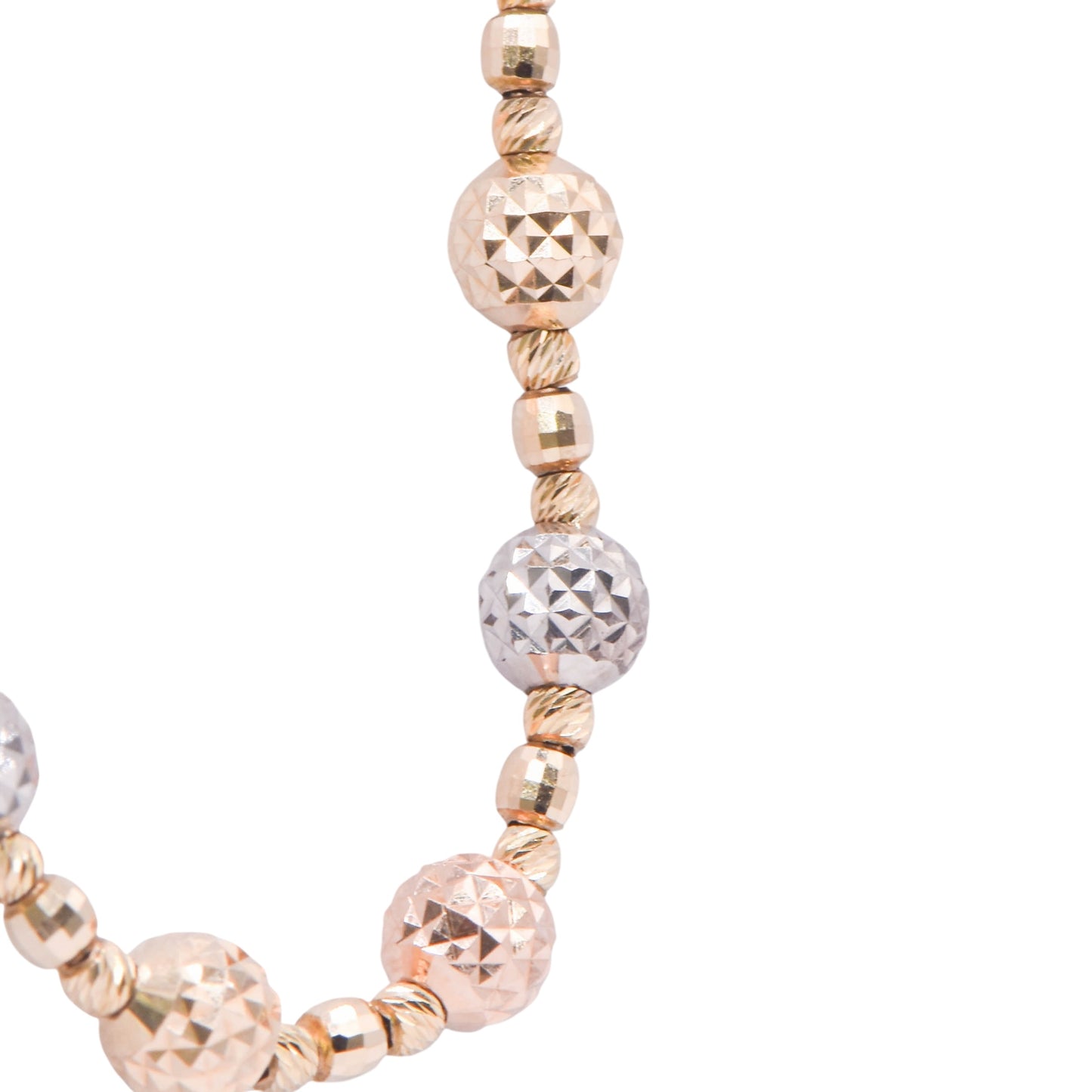 Tri-color Diamond Cut Beaded Bracelet 14K Rose Gold, White Gold, and Yellow Gold 8in