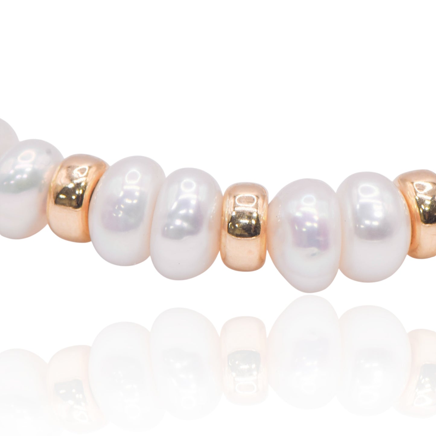 Button Pearl Knotted Bracelet with Gold Accent Beads 14K Yellow Gold 7in