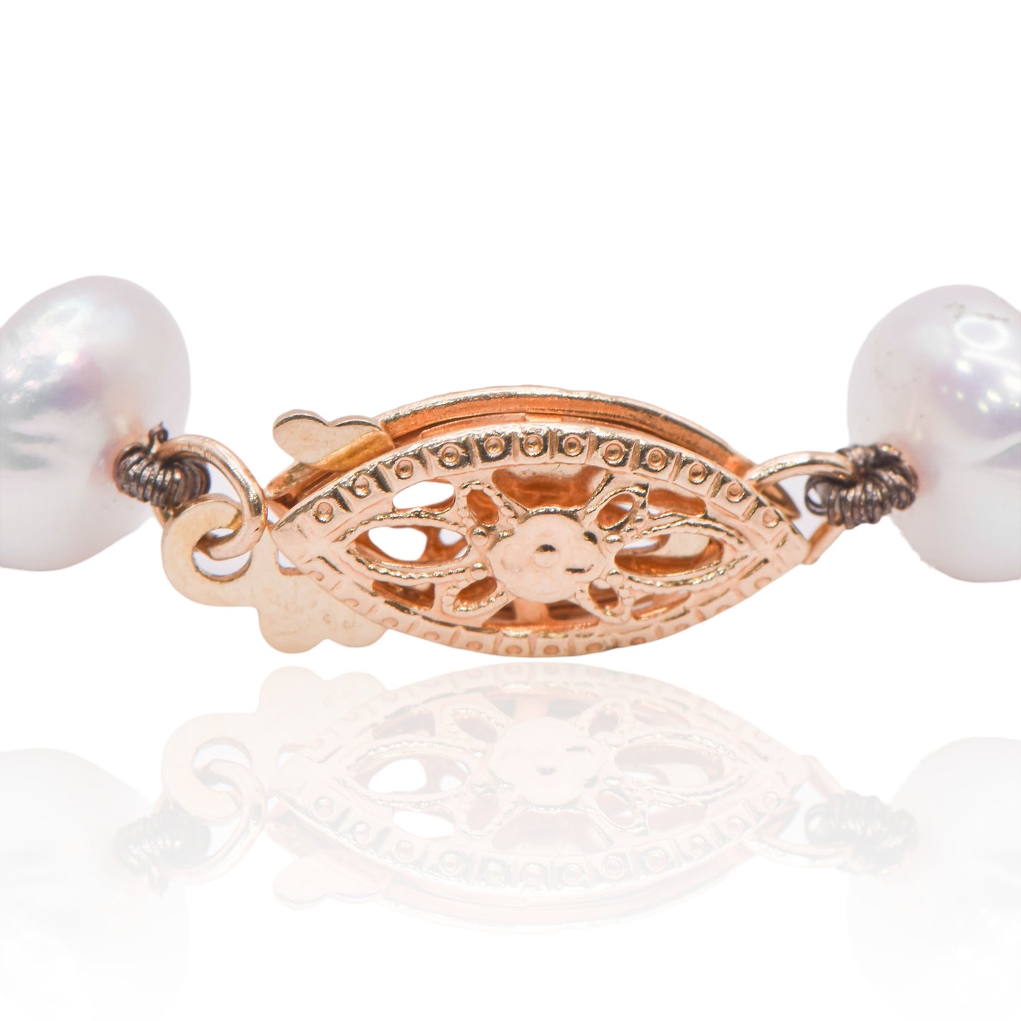 Button Pearl Knotted Bracelet with Gold Accent Beads 14K Yellow Gold 7in