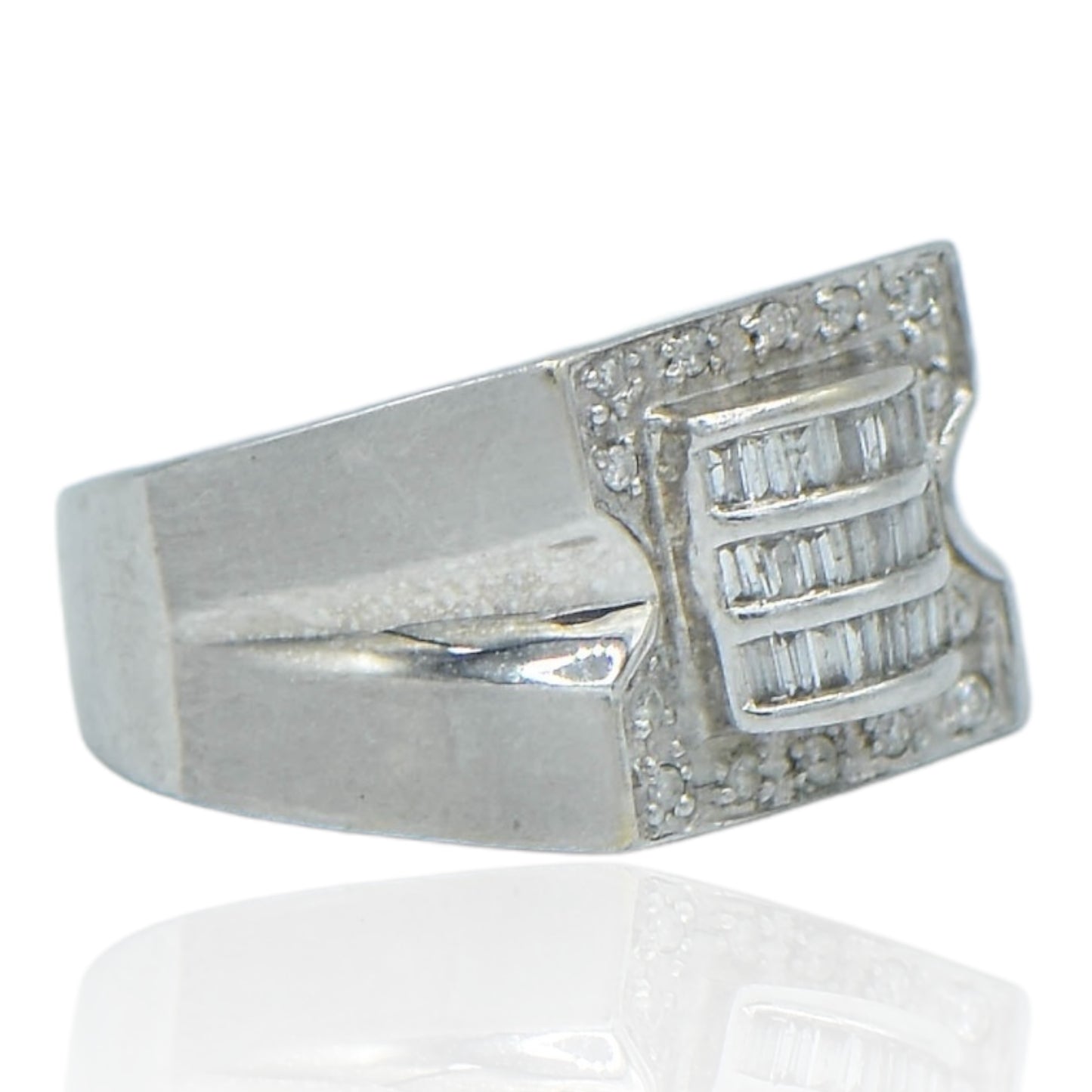 Men's Channel & Prong Ring .19 CTTW 14K White Gold