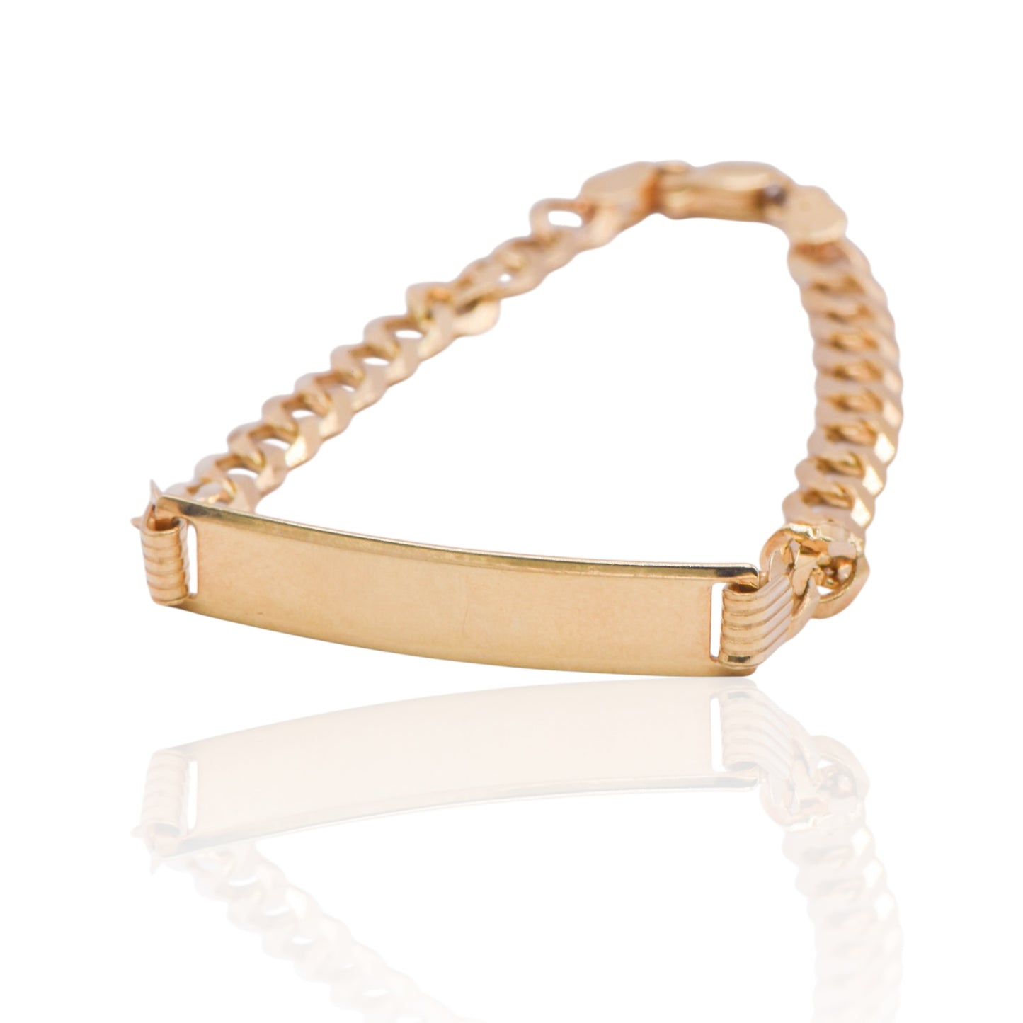 Gold ID Bracelet with Curb Chain 14K Yellow Gold (Child) (Engravable) 6in