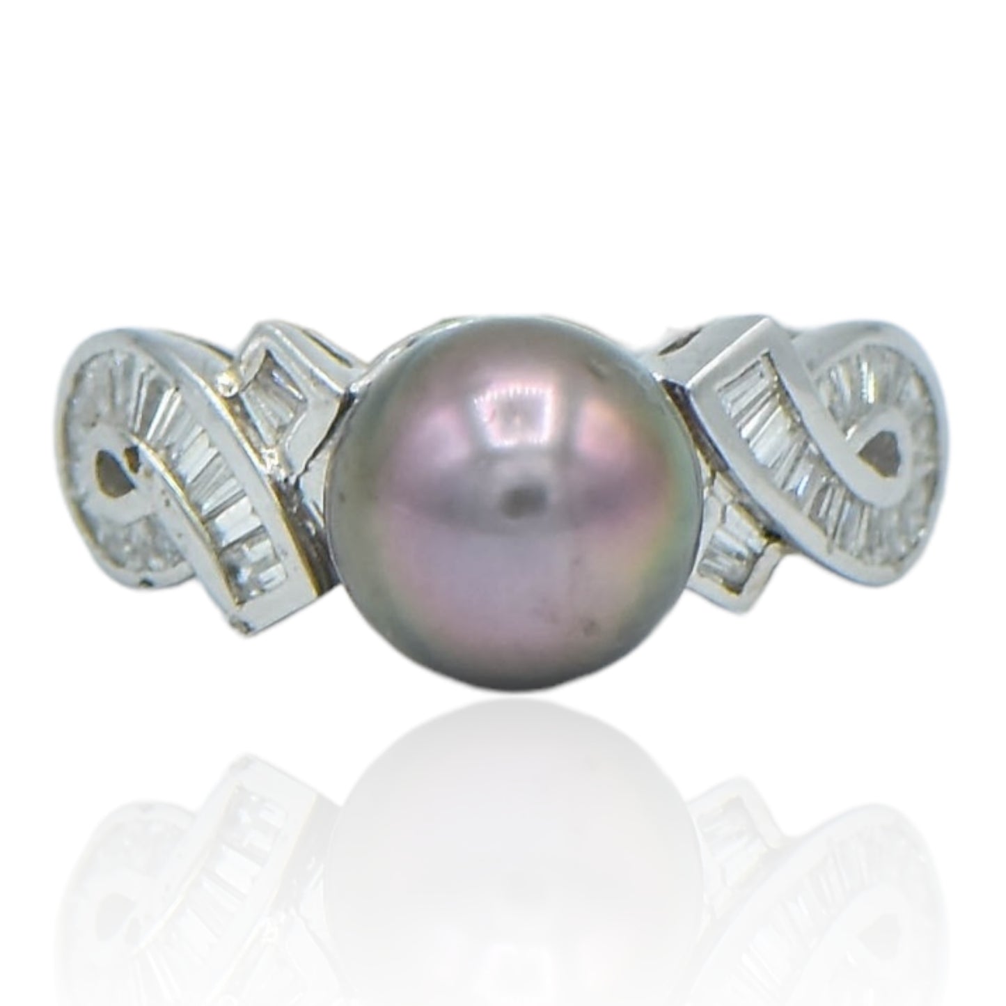 Tahitian Pearl 9.2mm and Diamond.75cttw Ring 14K White Gold