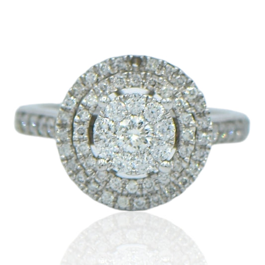 Double Halo Round Diamond Cluster Cathedral Basket Set Cocktail Ring 10K White Gold Size 4.25