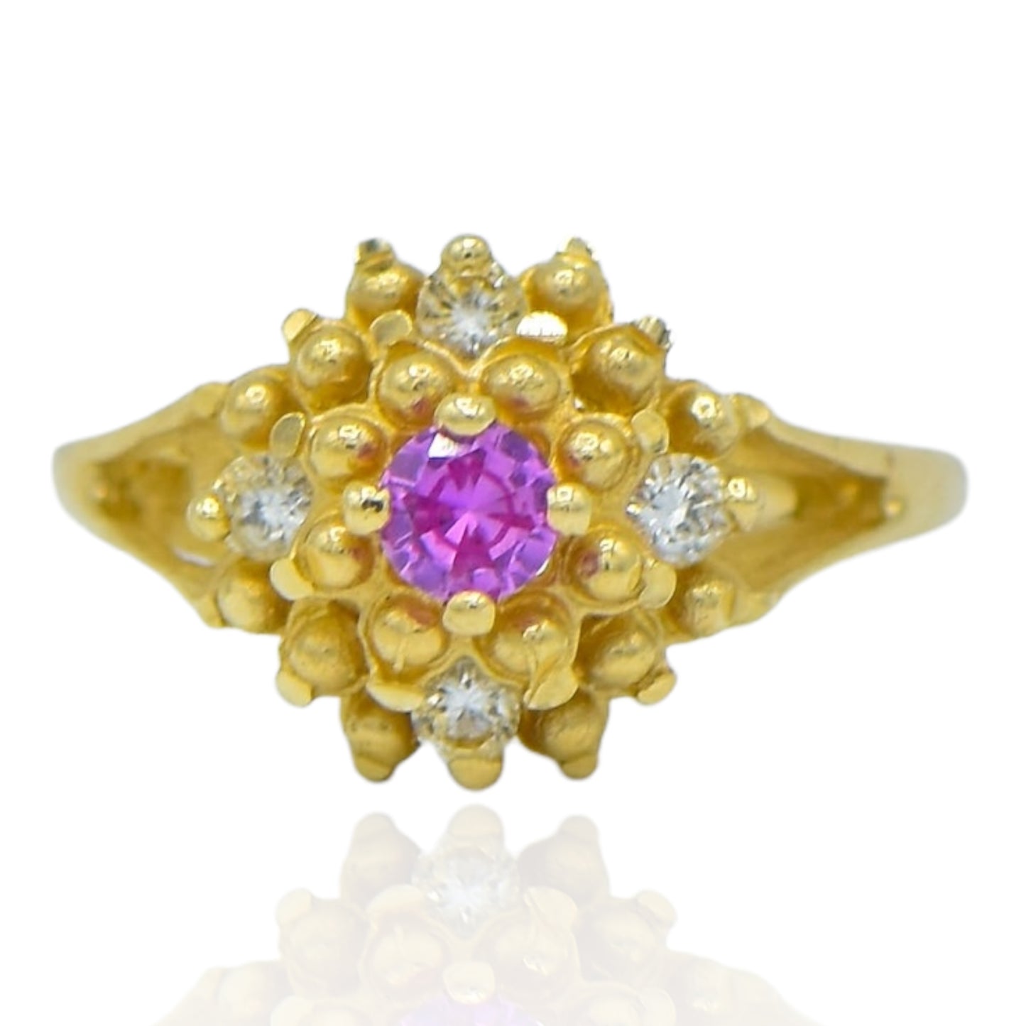 Victorian Style Pink and White Sapphire Ring 14k Yellow Gold