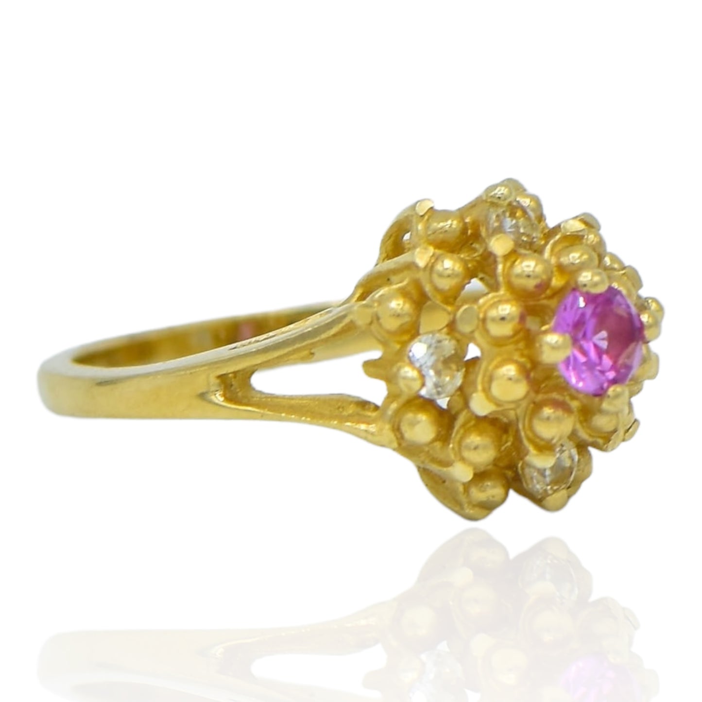 Victorian Style Pink and White Sapphire Ring 14k Yellow Gold