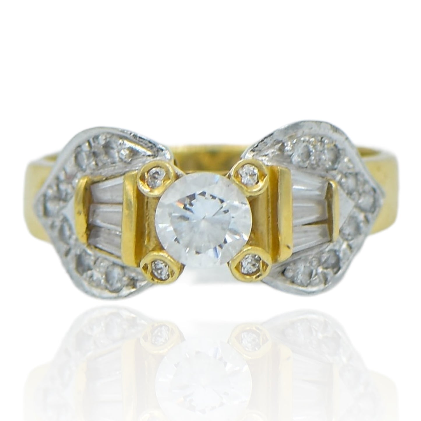 Cubic Zirconia Engagement Ring with Baguettes 14K Yellow Gold