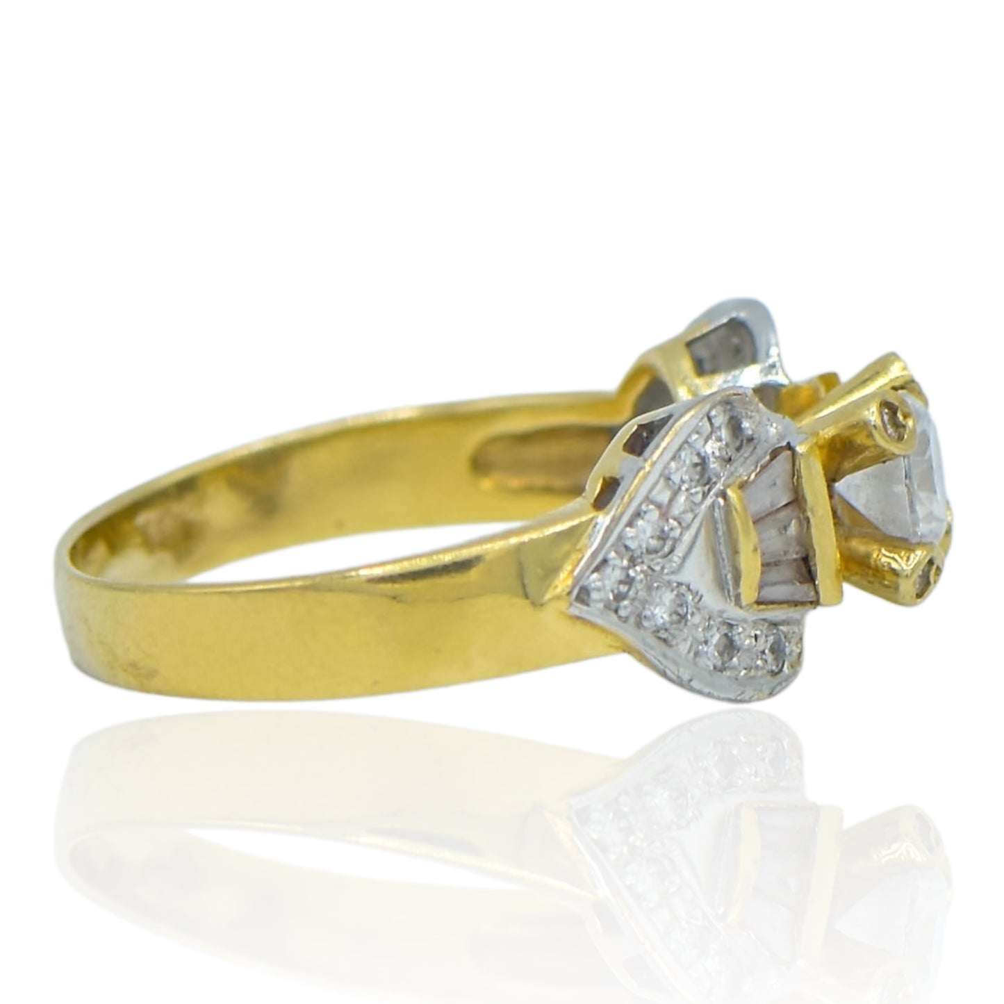 Cubic Zirconia Engagement Ring with Baguettes 14K Yellow Gold