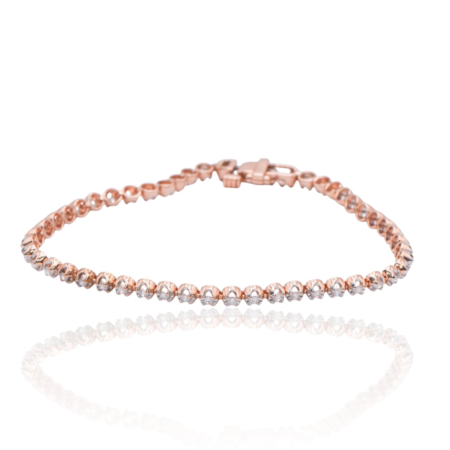 Diamond Crown-Prong Set Tennis Bracelet 14K Rose Gold 7.25in 0.66cttw