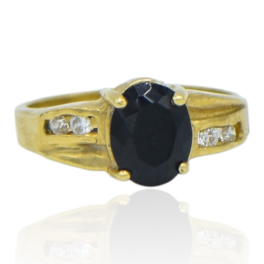 Oval Onyx and CZ Ring 14K Yellow Gold