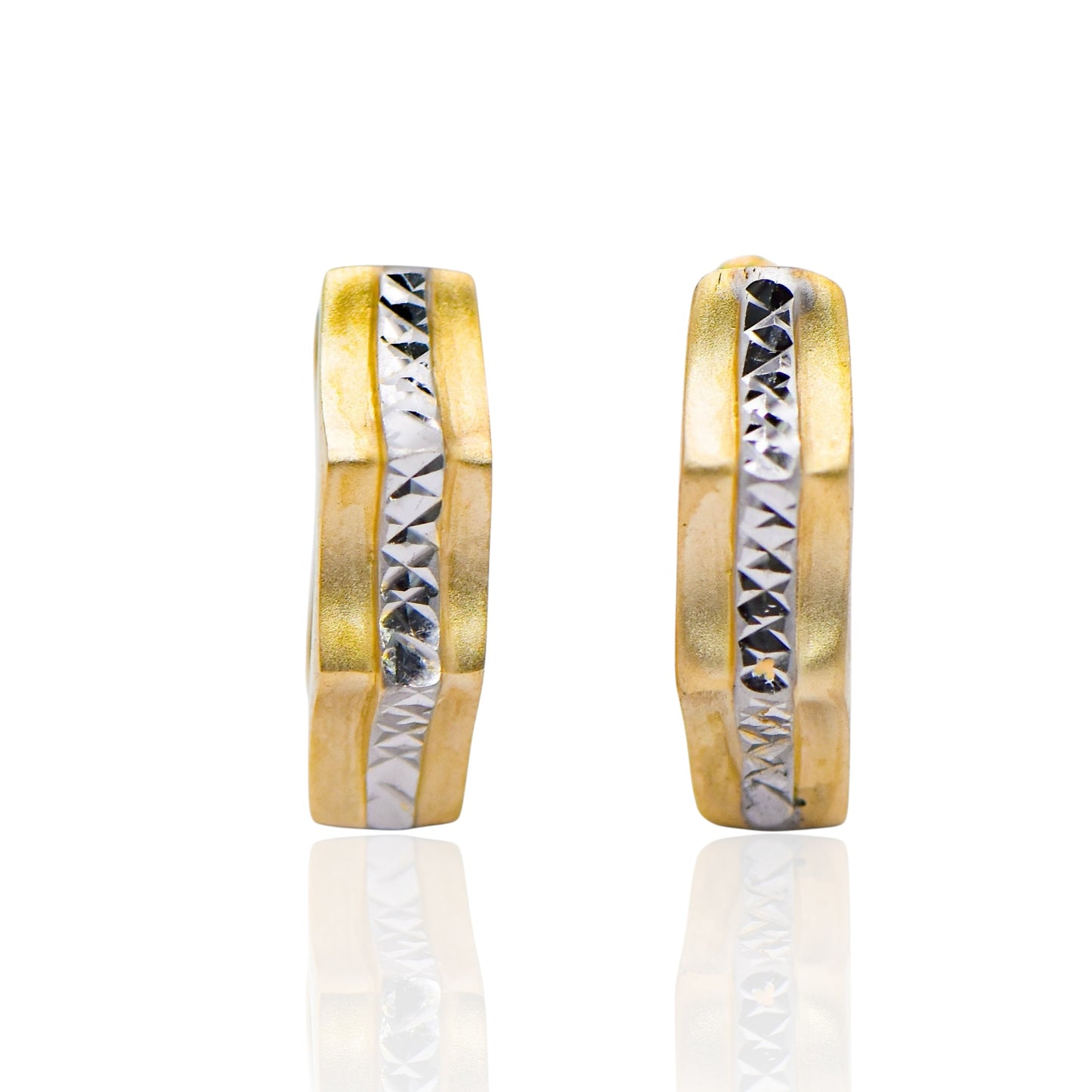 Two Tone Earrings Jagged Style 14K Yellow Gold