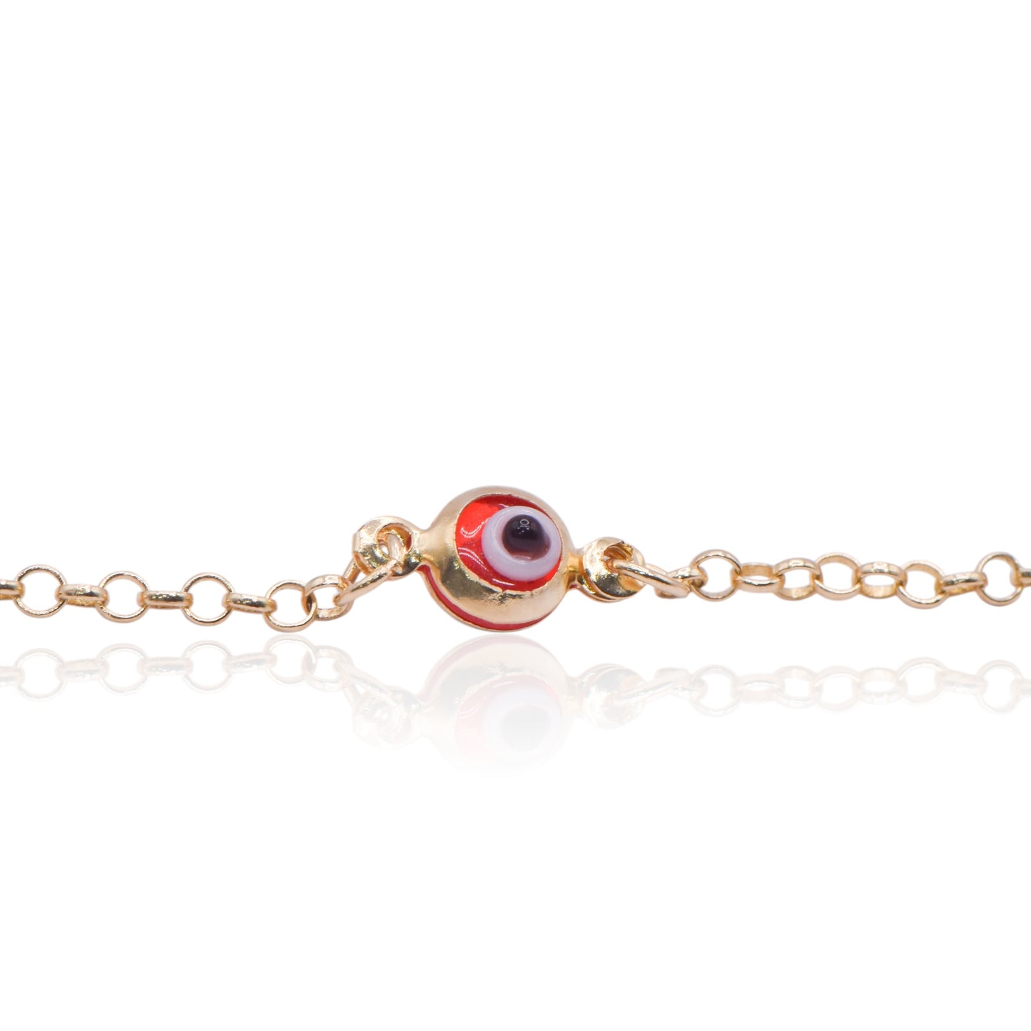 Red Evil Eye Station Bracelet 14K Yellow Gold (Child) 6in