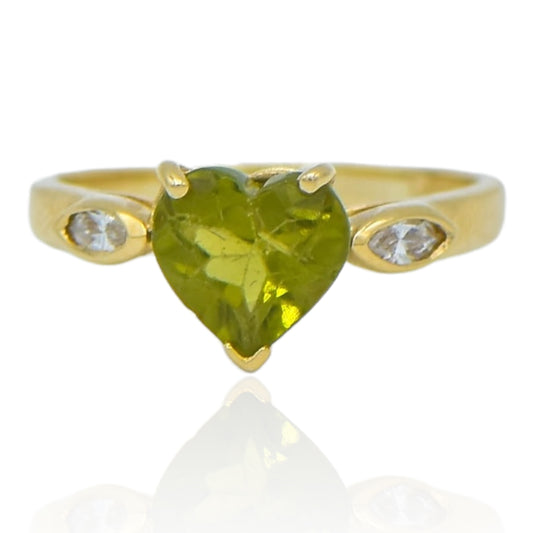 Heart Peridot and CZ Promise Ring 14K Yellow Gold