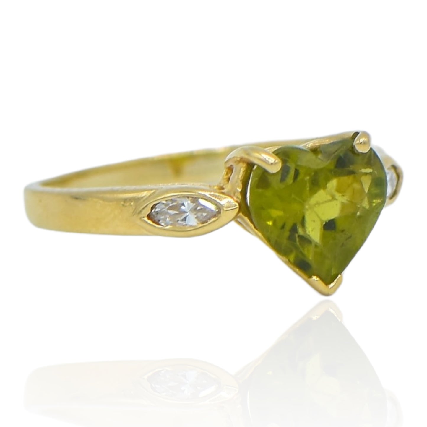 Heart Peridot and CZ Promise Ring 14K Yellow Gold